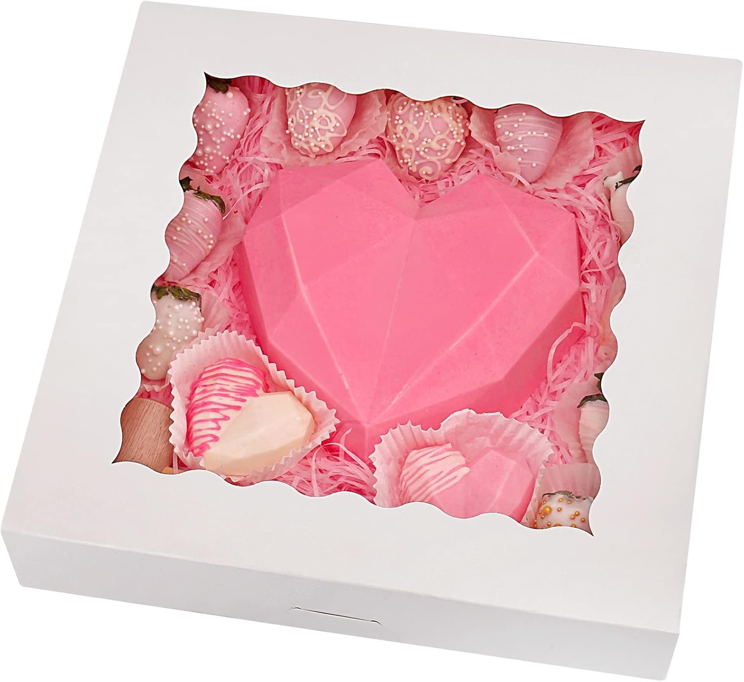 Caja de Tartas 20-Unidades 12" x 12" x 2.5", Cajas de Pastelería con Ventana, Cajas de Galletas Blancas, Marca Blanca, Cajas para Treats Pop-Up Automáticas para Pies, Muffins, Donas y Pasteles, Proveedor.