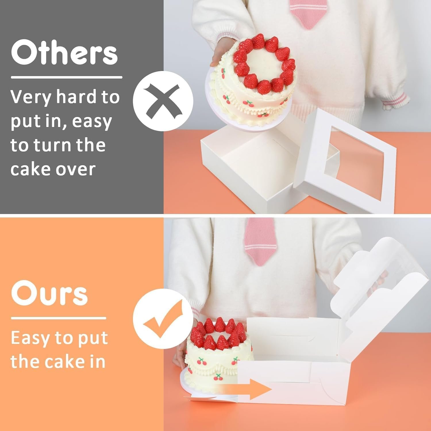 Logo Personalizado Cajas de Pastel Desechables con Ventana, 3 piezas 10x10x4.5 pulgadas, Cajas Blancas Cuadradas para Tartas, Donas, Galletas, Chocolates, Pasteles, Bodas, Cumpleaños, Fiesta, Proveedor.