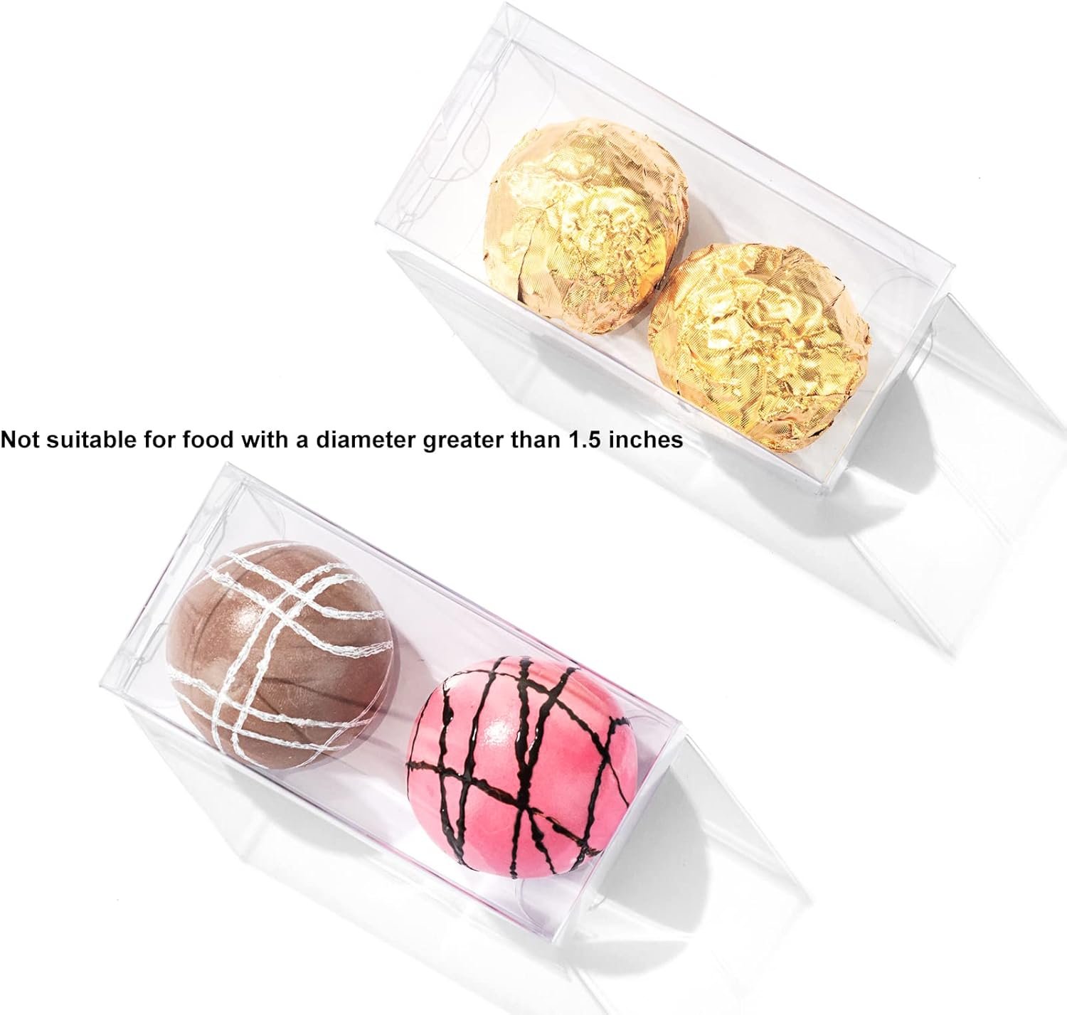 Logo Personalizado Cajas Transparentes Pequeñas para 2 Trufas 3.1 x 1.5 x 1.5 pulgadas, Favor de Boda, Regalos de Dulces, Marca Blanca, Fabricante. Logo Personalizado Cajas Transparentes Pequeñas para 2 Trufas 3.1 x 1.5 x 1.5 pulgadas, Favor de Boda, Regalos de Dulces, Marca Blanca, Fabricante.