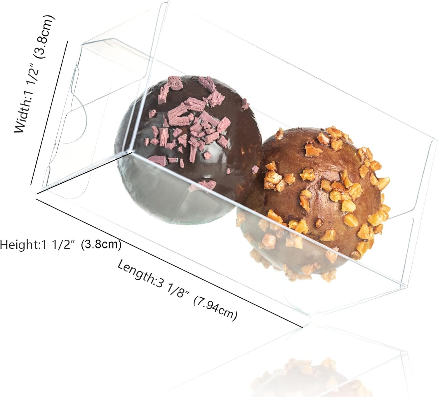 Logo Personalizado Cajas Transparentes Pequeñas para 2 Trufas 3.1 x 1.5 x 1.5 pulgadas, Favor de Boda, Regalos de Dulces, Marca Blanca, Fabricante. Logo Personalizado Cajas Transparentes Pequeñas para 2 Trufas 3.1 x 1.5 x 1.5 pulgadas, Favor de Boda, Regalos de Dulces, Marca Blanca, Fabricante.