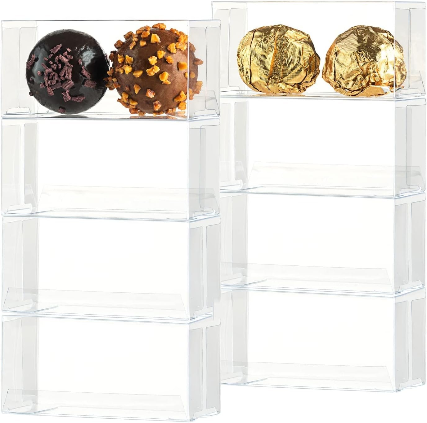 Logo Personalizado Cajas Transparentes Pequeñas para 2 Trufas 3.1 x 1.5 x 1.5 pulgadas, Favor de Boda, Regalos de Dulces, Marca Blanca, Fabricante.