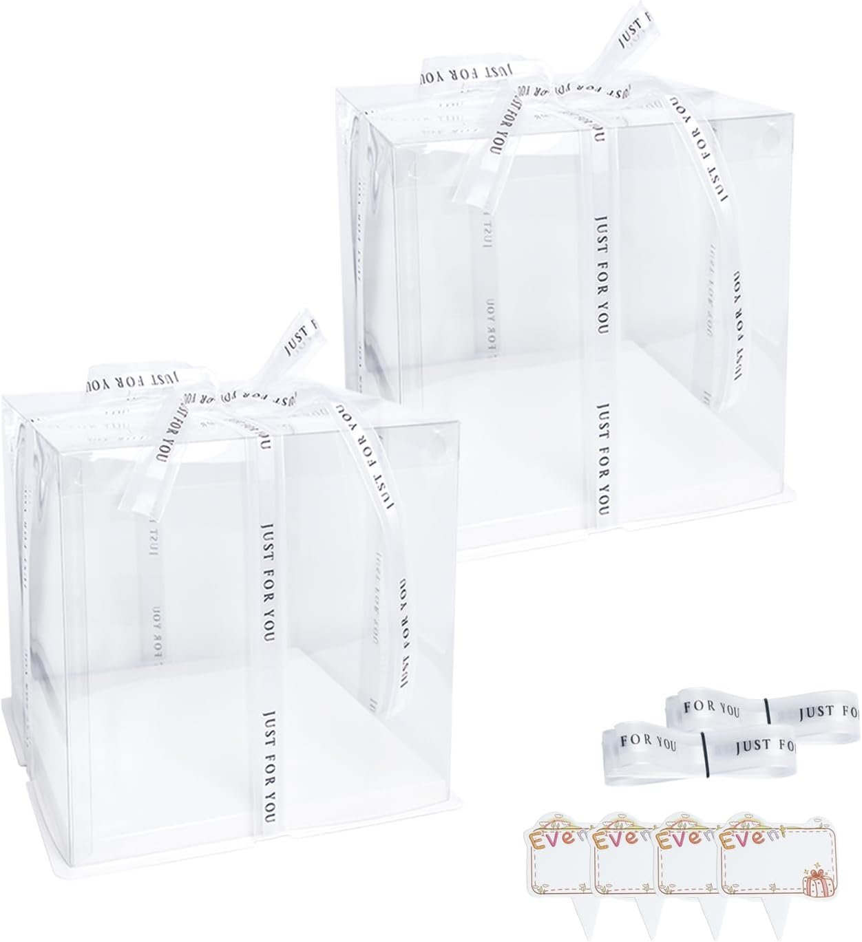 Caja de Pasteles Transparente con Logo Personalizado, 2 Pcs de Caja Transportadora de Pasteles de 4" en PET con Tapa, Cajas de Regalo Cleras para Cumpleaños, Bodas y Fiestas, Marca Blanca de Proveedor.