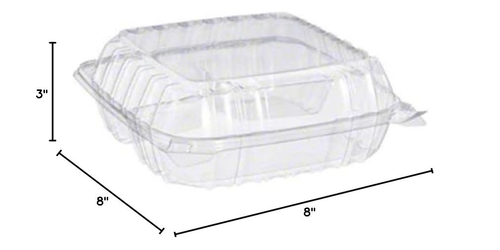 Contenedor de comida para llevar de plástico transparente con bisagra de 8