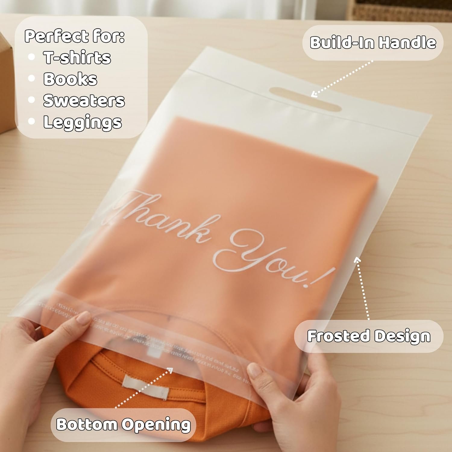 Bolsas de camiseta frosted 10x13, 100 bolsas de envío para ropa, Bolsas de polipropileno con logo personalizado, sobres para pequeños negocios, mailers con asa de proveedor.