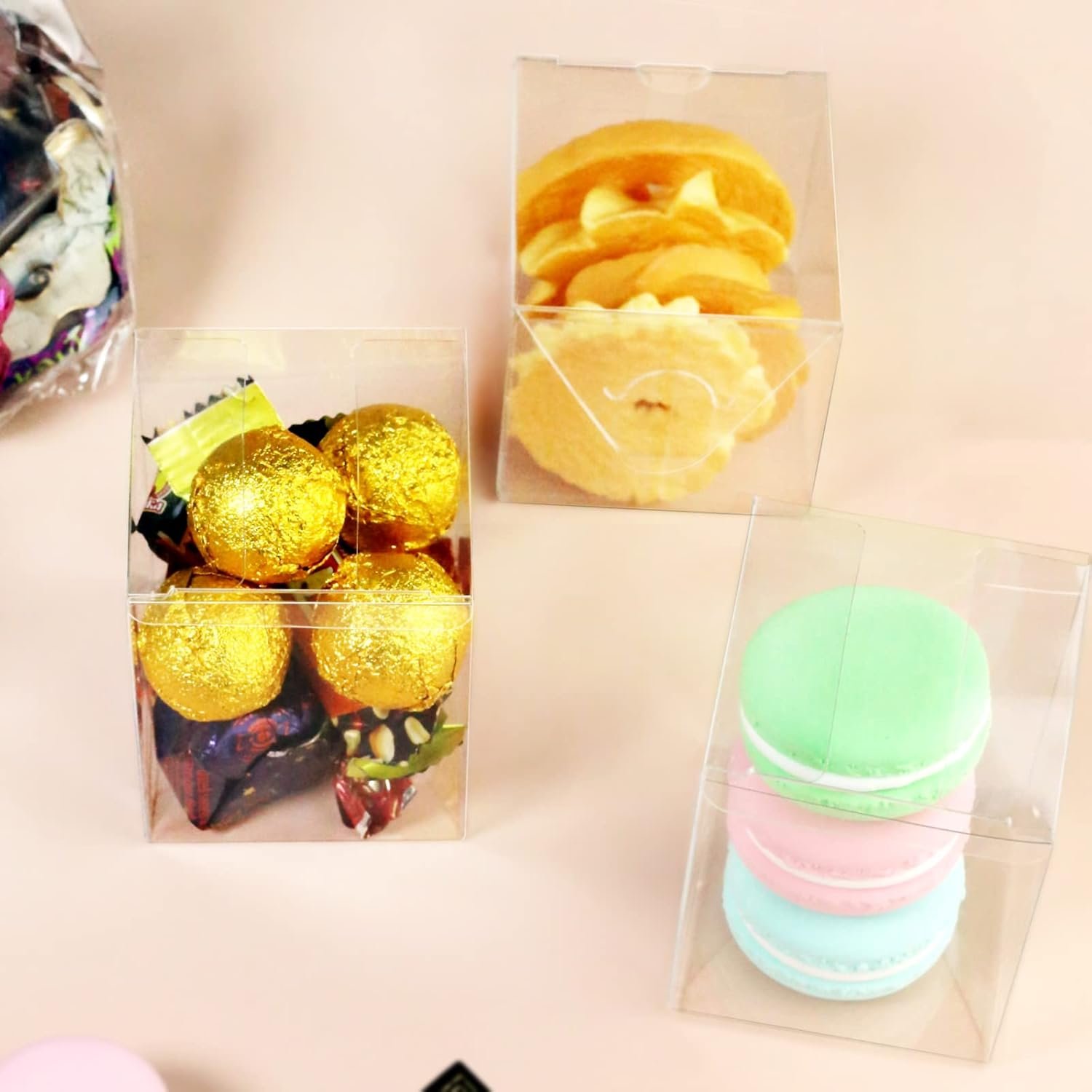 Logo Personalizado Cajas Favor Transparentes 2.25x2.25x3 Pulgadas para Macarons, Cajas para Eventos como Bodas y Baby Shower, Marca Blanca 3 Cajas de Macarón - 25 Pack por Proveedor