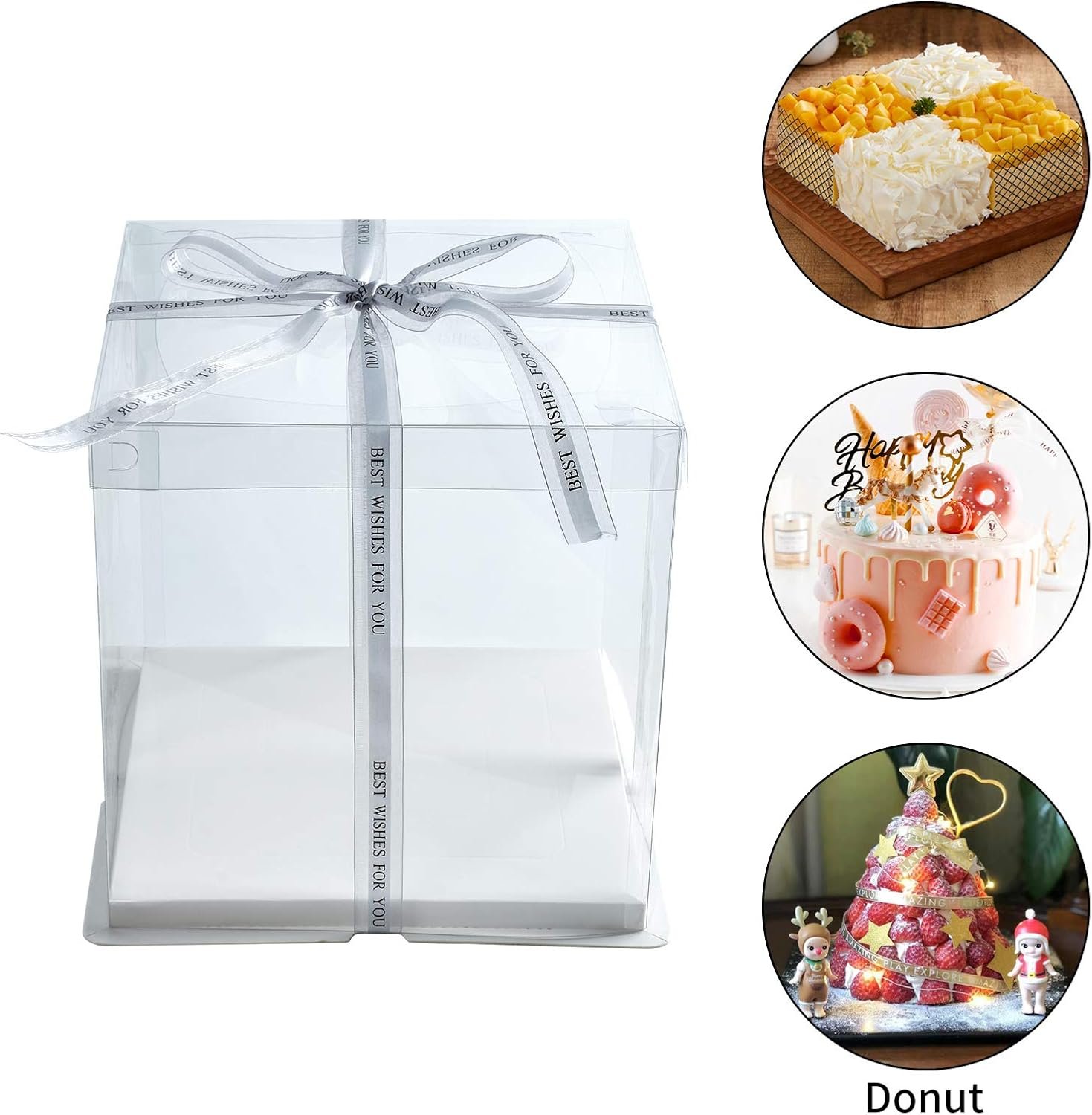 Caja de Pastel Transparente personalizable 10x10x12 Pulgadas, ideal para pasteles de varios niveles, Caja de regalo para bodas, fiestas y cumpleaños, Proveedor de soluciones de empaque.