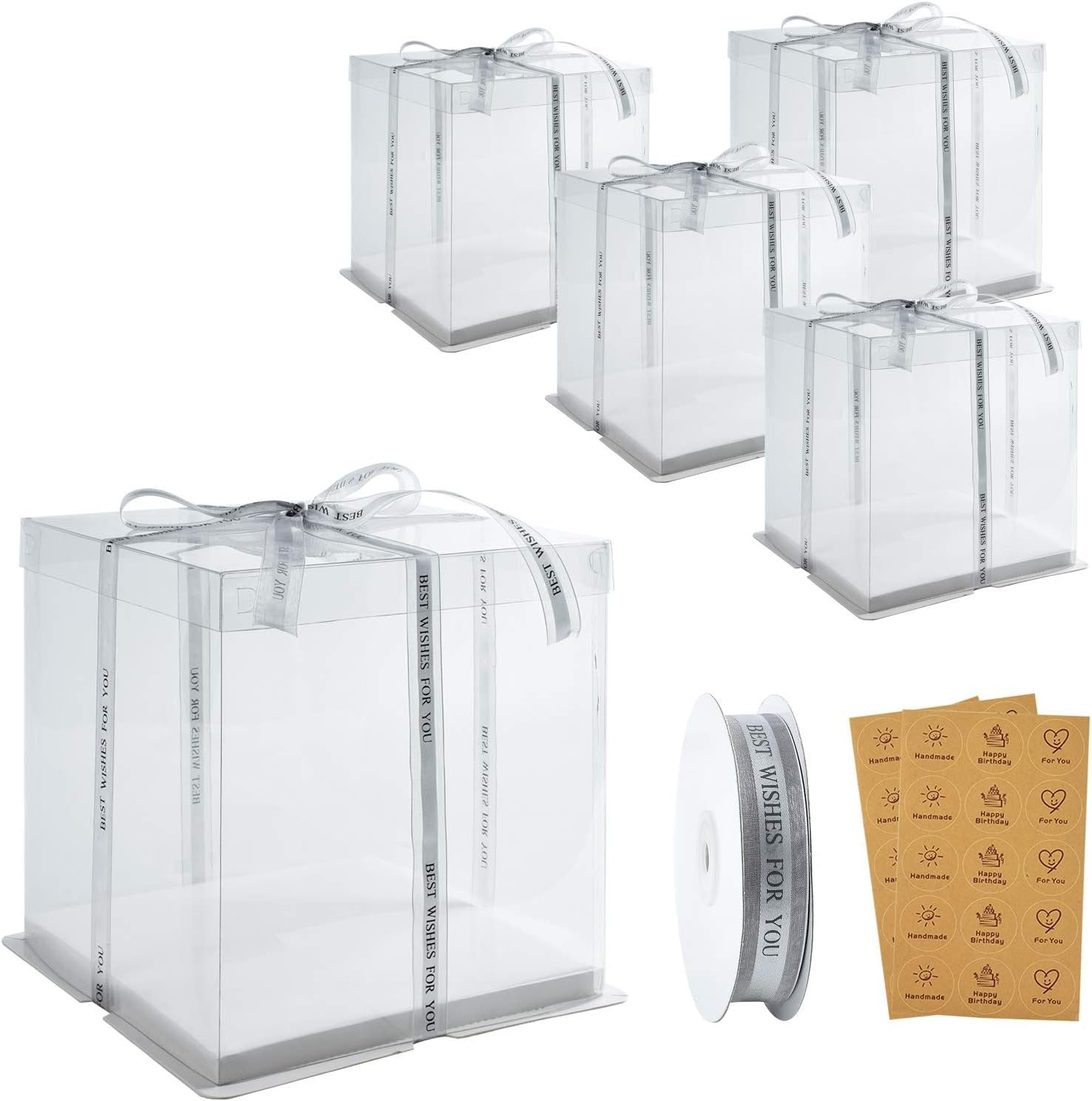 Caja de Pastel Transparente personalizable 10x10x12 Pulgadas, ideal para pasteles de varios niveles, Caja de regalo para bodas, fiestas y cumpleaños, Proveedor de soluciones de empaque.