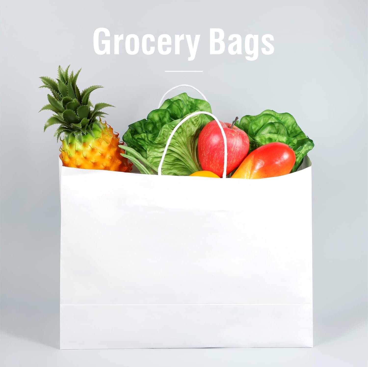 Bolsas de papel blancas de 60 PCS con asas, bolsa de regalo grande 16 x 6 x 12 pulgadas, Marca Blanca para negocio pequeño y compras, Logo Personalizado disponibles, Proveedor de bolsas para regalos y supermercado.