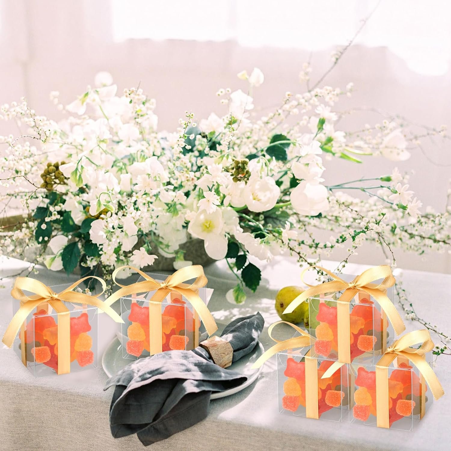 Cajas de regalo con logo personalizado, 50 piezas de cajas claras de plástico 2x2x2 pulgadas con cinta dorada, cajas de macramé ideales para regalos de bodas, baby showers y Navidad, proveedor confiable. Cajas de regalo con logo personalizado, 50 piezas de cajas claras de plástico 2x2x2 pulgadas con cinta dorada, cajas de macramé ideales para regalos de bodas, baby showers y Navidad, proveedor confiable.