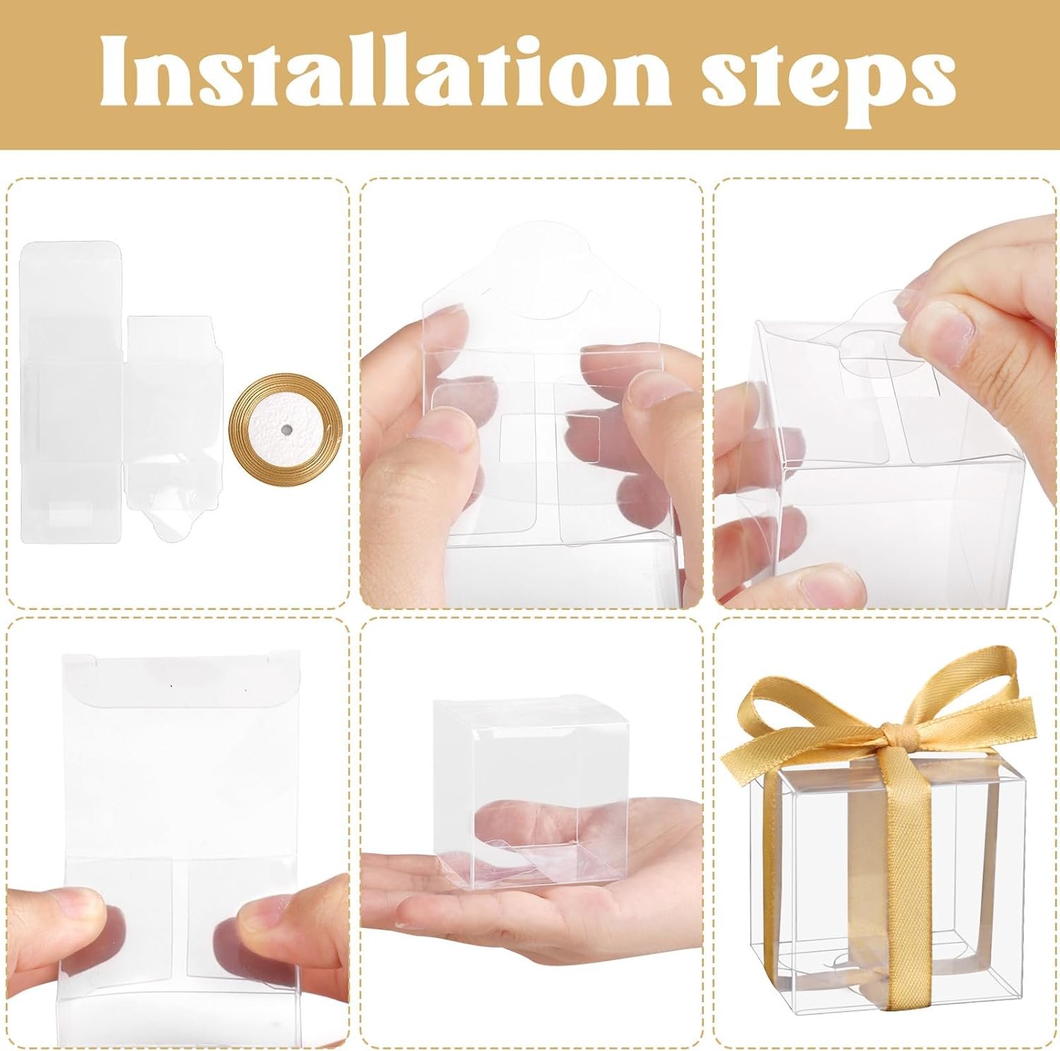 Cajas de regalo con logo personalizado, 50 piezas de cajas claras de plástico 2x2x2 pulgadas con cinta dorada, cajas de macramé ideales para regalos de bodas, baby showers y Navidad, proveedor confiable. Cajas de regalo con logo personalizado, 50 piezas de cajas claras de plástico 2x2x2 pulgadas con cinta dorada, cajas de macramé ideales para regalos de bodas, baby showers y Navidad, proveedor confiable.