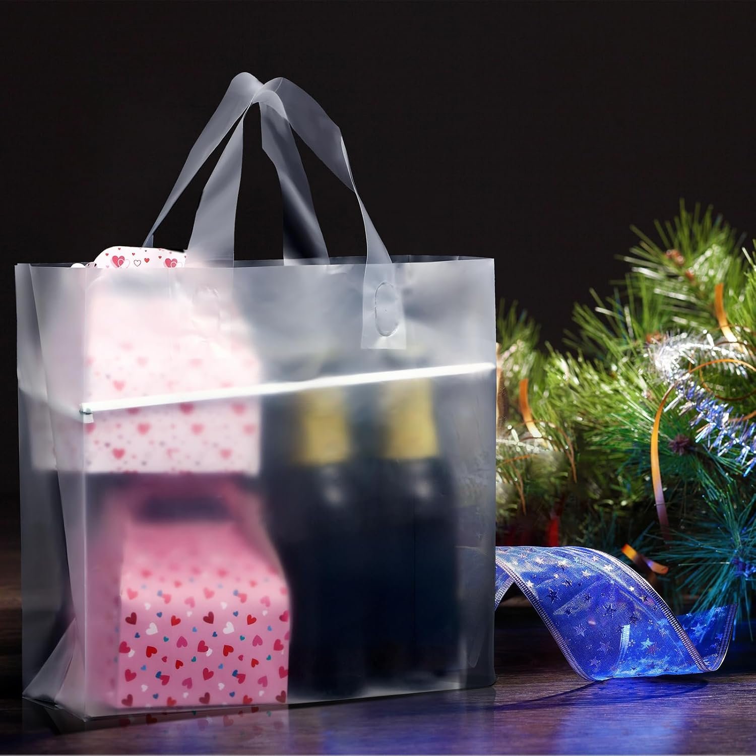 Bolsas de regalo de plástico mate personalizadas con logo, 100 piezas de bolsas de compras claras con fondo de cartón, disponibles en 4 tamaños, ideal para marca blanca de su negocio, proveedor confiable.