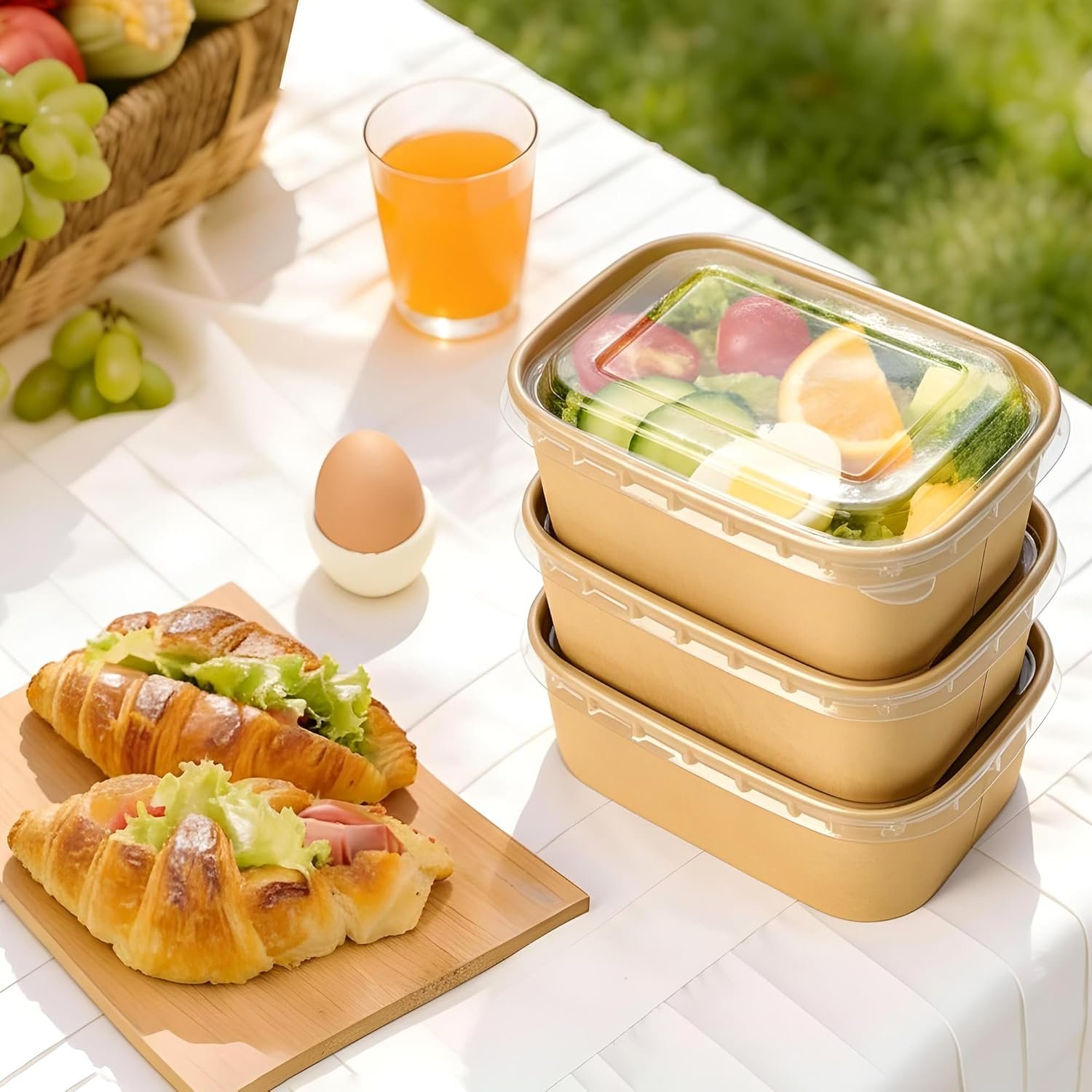 Logo Personalizado 50-Pack de Contenedores de Comida Desechables de 30oz con Tapas y Cucharas, Bowls de Papel Kraft Compostables, Apta para Microondas y Congelador para Comida Caliente y Fría de Proveedor.