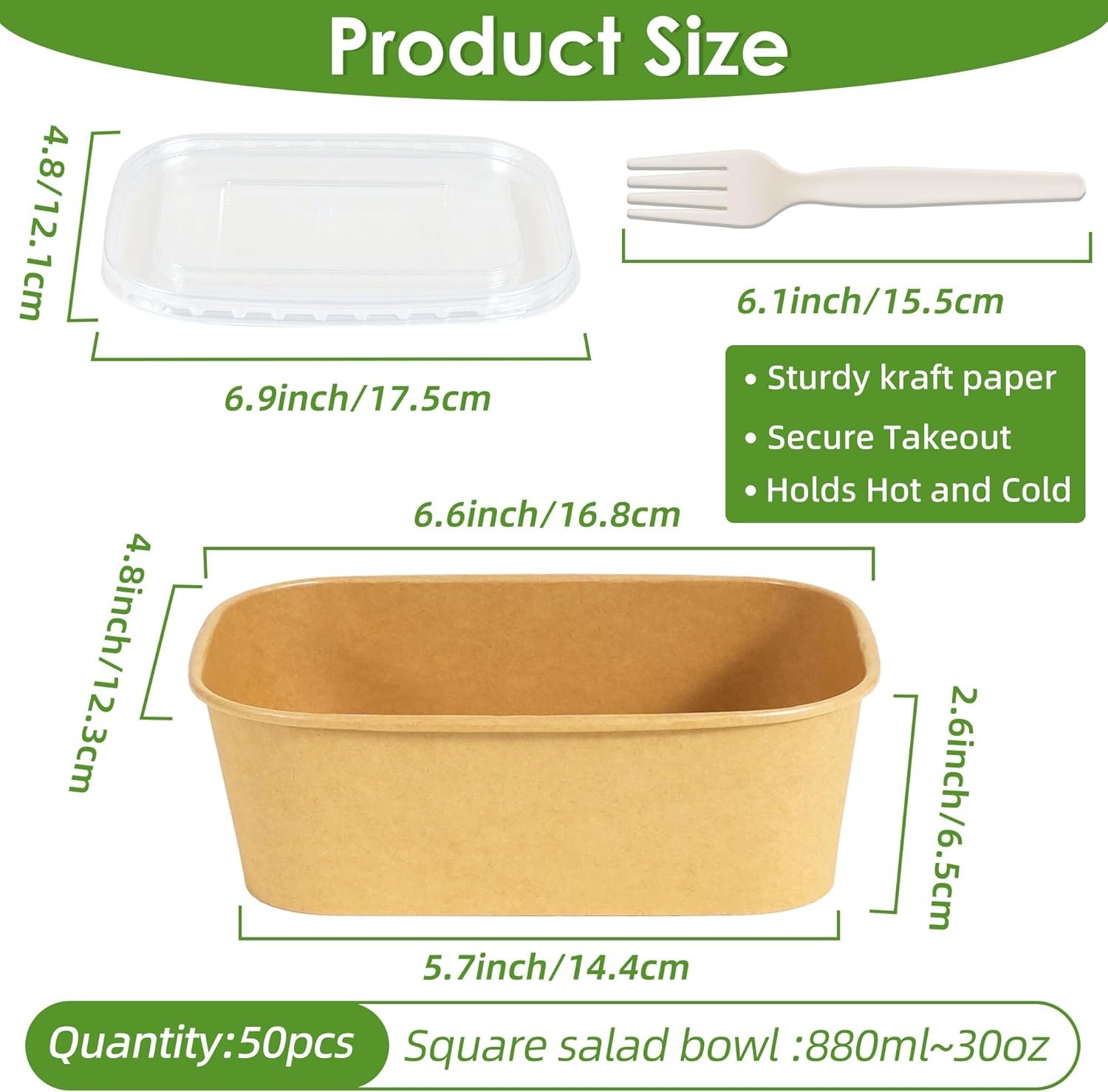 Logo Personalizado 50-Pack de Contenedores de Comida Desechables de 30oz con Tapas y Cucharas, Bowls de Papel Kraft Compostables, Apta para Microondas y Congelador para Comida Caliente y Fría de Proveedor.