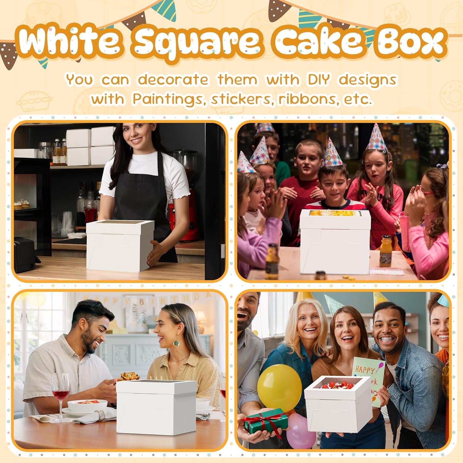 Caja para Tartas con Logo Personalizado, Paquete de 7 Cajas Blancas para Pasteles de 10x10x8 Pulgadas, Caja Cuadrada para Postres y Pasteles, Ideal para Fiestas de Cumpleaños, Día de la Madre, Bodas, Proveedor de Envases Bakery. Caja para Tartas con Logo Personalizado, Paquete de 7 Cajas Blancas para Pasteles de 10x10x8 Pulgadas, Caja Cuadrada para Postres y Pasteles, Ideal para Fiestas de Cumpleaños, Día de la Madre, Bodas, Proveedor de Envases Bakery.