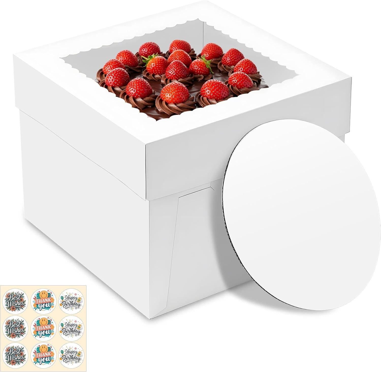 Caja para Tartas con Logo Personalizado, Paquete de 7 Cajas Blancas para Pasteles de 10x10x8 Pulgadas, Caja Cuadrada para Postres y Pasteles, Ideal para Fiestas de Cumpleaños, Día de la Madre, Bodas, Proveedor de Envases Bakery.
