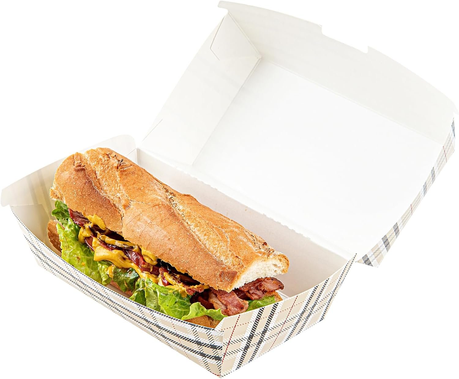 Envases de comida clamshell desechables 6.7 x 3.5 x 3.5 pulgadas con cierre de bisagra y logo personalizado, ideales para sándwiches y perritos calientes. Contenedores resistentes y a prueba de grasa, disponibles bajo marca blanca de nuestro proveedor. Envases de comida clamshell desechables 6.7 x 3.5 x 3.5 pulgadas con cierre de bisagra y logo personalizado, ideales para sándwiches y perritos calientes. Contenedores resistentes y a prueba de grasa, disponibles bajo marca blanca de nuestro proveedor.