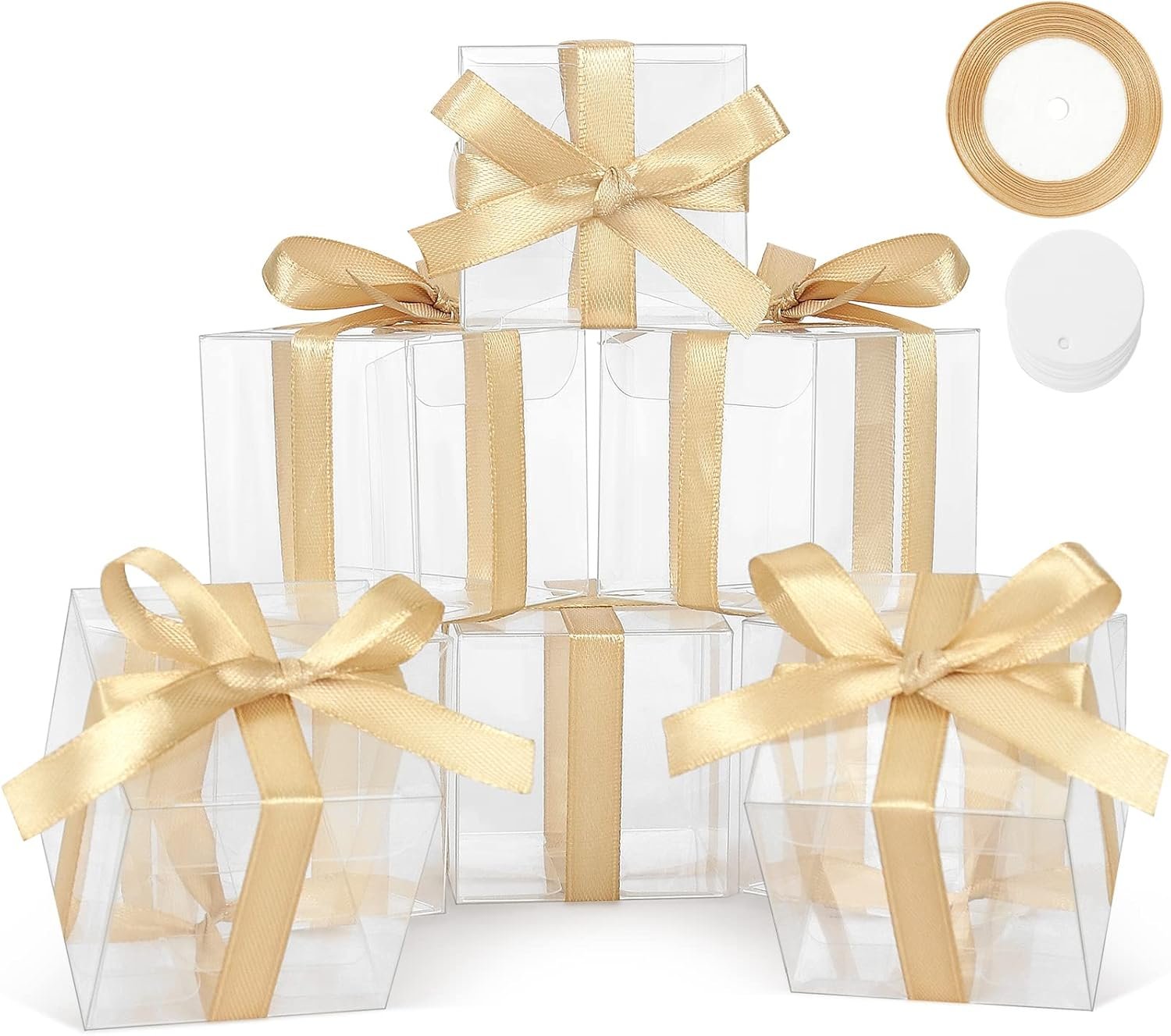 Logo Personalizado Cajas de Regalo Transparentes de 3x3x3 Pulgadas para Fiestas, Cajas de Plástico con Tapa, Perfectas para Dulces y Recuerdos de Boda, Marca Blanca de Proveedor.