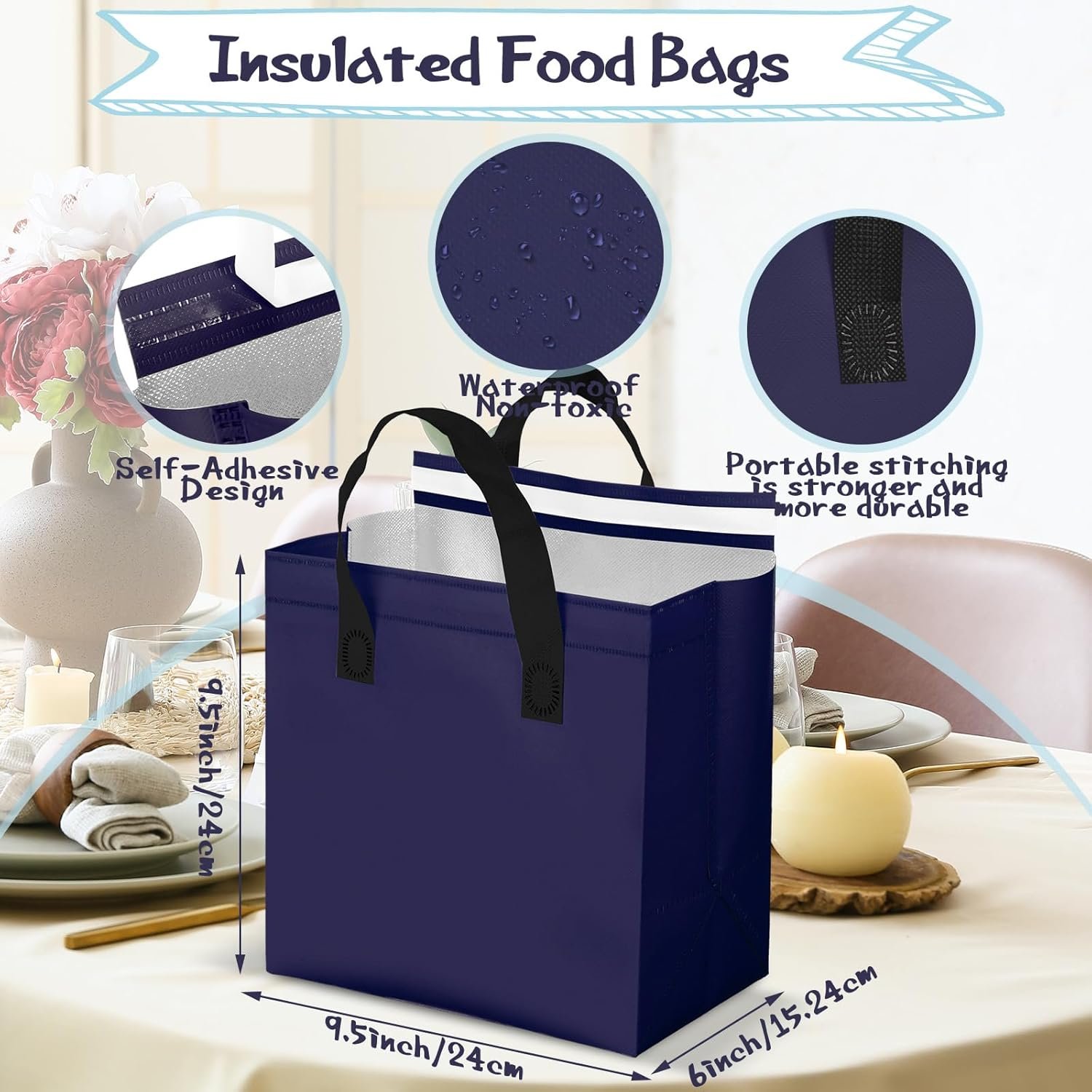 Bolsas Térmicas de Comida con Logo Personalizado 100 Pcs 9.5 x 6 x 9.5 in para Café, Té Frío y Comida Caliente, Ideal para Catering y Restaurantes, Proveedor de Soluciones de Envío (Color Azul Marino) Bolsas Térmicas de Comida con Logo Personalizado 100 Pcs 9.5 x 6 x 9.5 in para Café, Té Frío y Comida Caliente, Ideal para Catering y Restaurantes, Proveedor de Soluciones de Envío (Color Azul Marino)