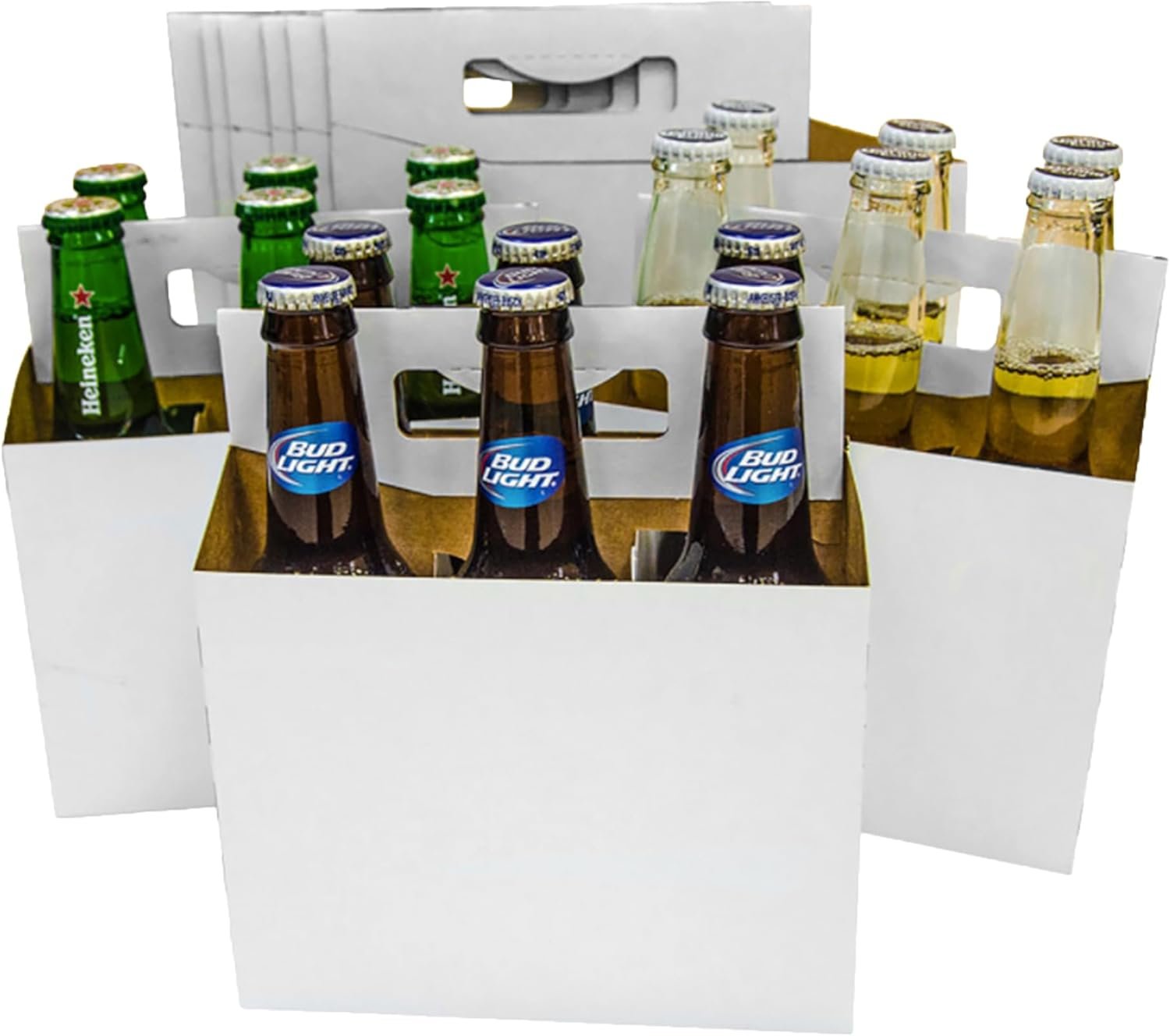 Logo Personalizado Carrier de Cartón 6pk (Blanco, 150 unidades) | Acomoda 6 botellas de 12oz | Proveedor de envases - Envío rápido el mismo día