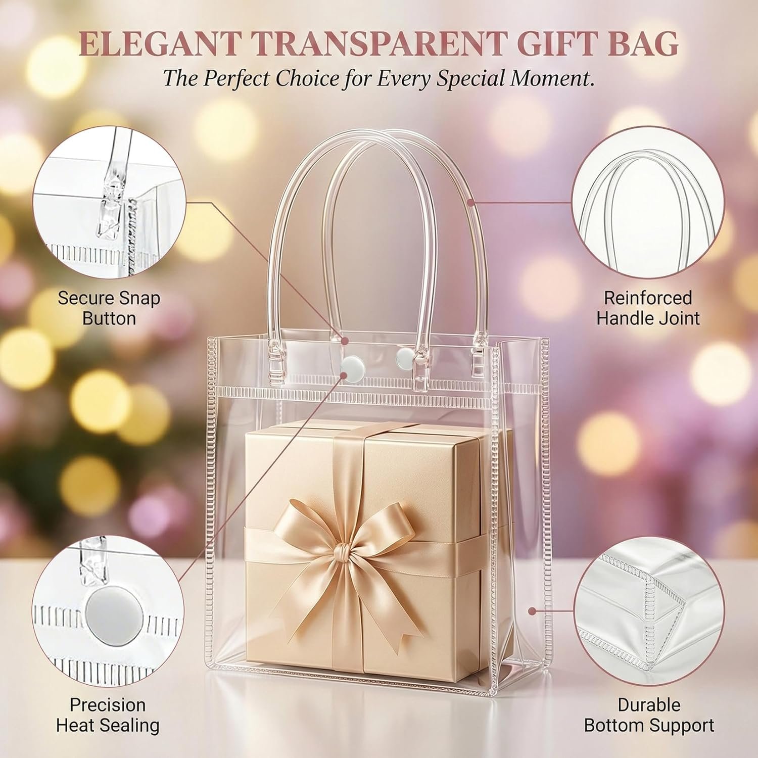 Bolsas de Regalo de PVC Transparentes con Asa - 10PCS Mini Bolsas de Fiesta Personalizadas con Logo - Ideal para Fiestas, Bolsas de Goodie en Tamaño Mini (5.9 x 6.3 Pulgadas) de un Proveedor de Calidad