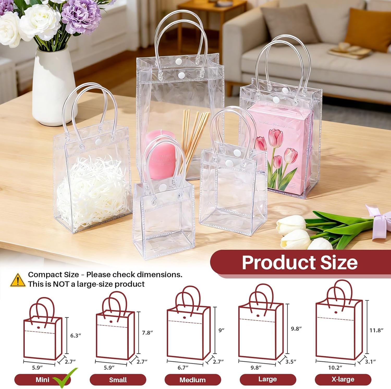 Bolsas de Regalo de PVC Transparentes con Asa - 10PCS Mini Bolsas de Fiesta Personalizadas con Logo - Ideal para Fiestas, Bolsas de Goodie en Tamaño Mini (5.9 x 6.3 Pulgadas) de un Proveedor de Calidad