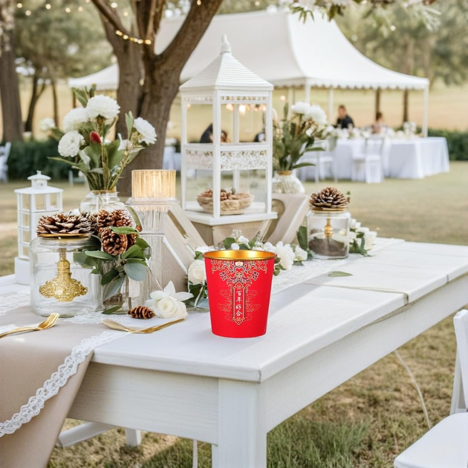 Copa de papel roja para bodas con 100 piezas, personalización de logo, copas desechables gruesas para té y café en recepción y ceremonia de té, proveedor.
