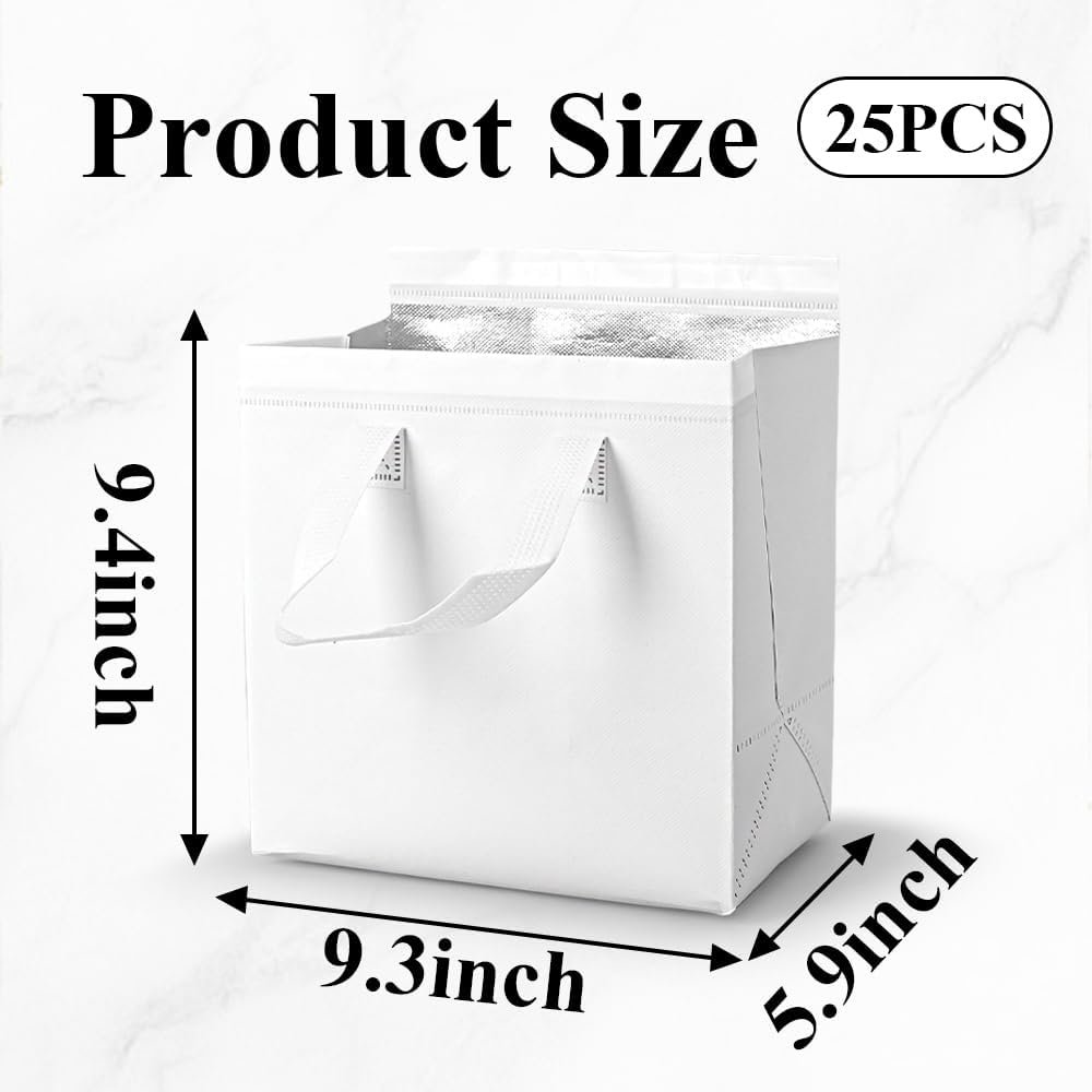Set de 25 Bolsas Térmicas Personalizadas para Llevar, Pequeñas Neveras Térmicas para Alimentos, Delivery y Almacenamiento de Comida Fría y Caliente, 9.3 x 5.9 x 9.4 Pulgadas, Marca Blanca, Proveedor de Soluciones Eficientes.
