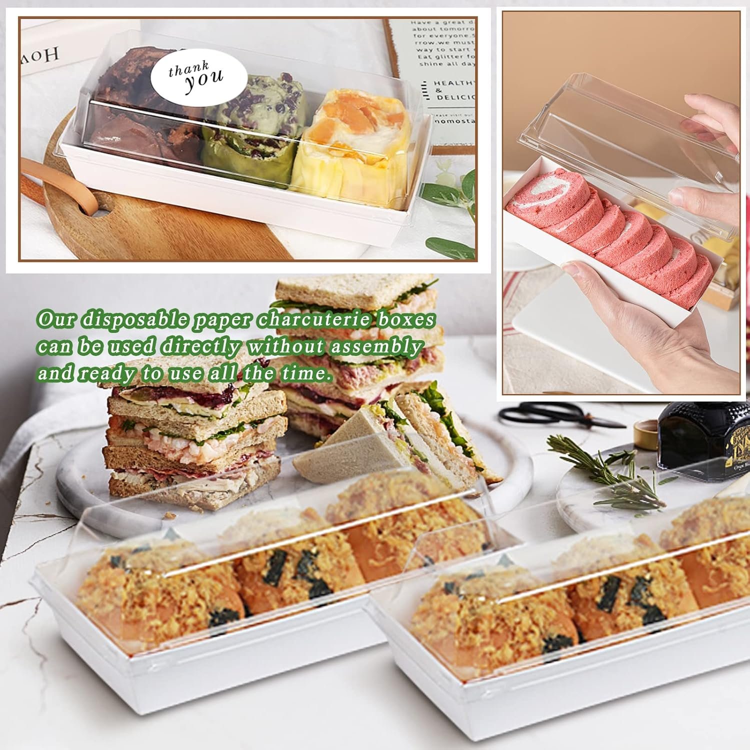 Cajas de Charcutería de 50 Piezas con Tapa Transparente, Cajas Rectangulares Desechables Pequeñas de Papel de 4.7 Pulgadas para Alimentos, Personalizadas con Logo, Ideal para Pasteles, Galletas, Sándwiches, Postres y Fresas, Proveedor de Envases. Cajas de Charcutería de 50 Piezas con Tapa Transparente, Cajas Rectangulares Desechables Pequeñas de Papel de 4.7 Pulgadas para Alimentos, Personalizadas con Logo, Ideal para Pasteles, Galletas, Sándwiches, Postres y Fresas, Proveedor de Envases.