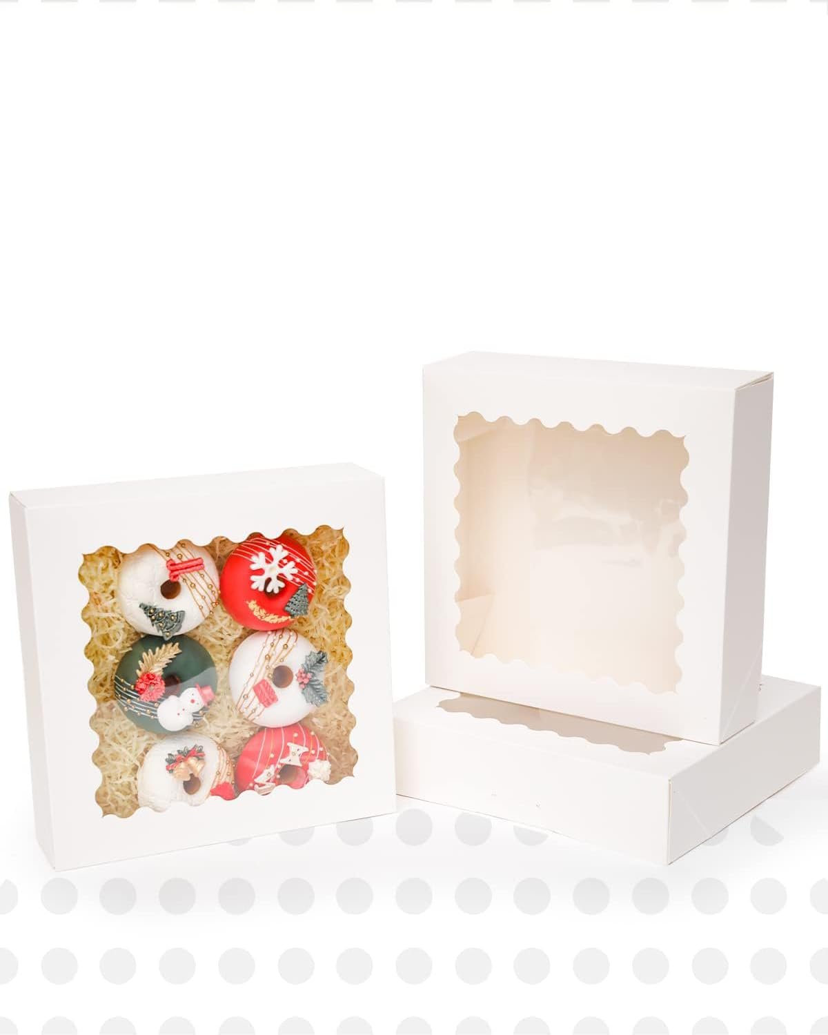 Caja de pastelería blanca con ventana 8x8x2.5 pulgadas, pack de 12 piezas, ideal para donuts y tartas, marca blanca, productos de Fábrica. Caja de pastelería blanca con ventana 8x8x2.5 pulgadas, pack de 12 piezas, ideal para donuts y tartas, marca blanca, productos de Fábrica.
