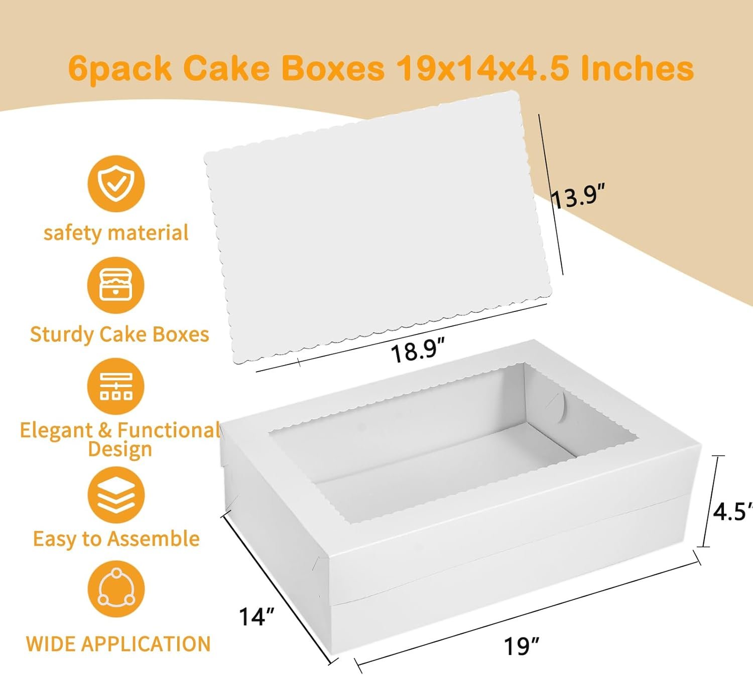 Caja de pasteles blanca con ventana grande, 6 piezas, 19x14x4.5 pulgadas, ideal para tortas de cuarto, donuts, cupcakes, pasteles y tartas, marca blanca, diseñado por fabricante. Caja de pasteles blanca con ventana grande, 6 piezas, 19x14x4.5 pulgadas, ideal para tortas de cuarto, donuts, cupcakes, pasteles y tartas, marca blanca, diseñado por fabricante.