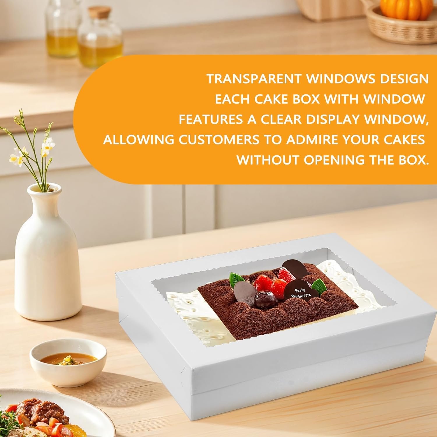 Caja de Pasteles Personalizada con Ventana Grande, 14x10x4 Pulgadas, Ideal para Pasteles de Cuarto, Donas, Cupcakes, Pasteles y Tartas - Marca Blanca de Proveedor