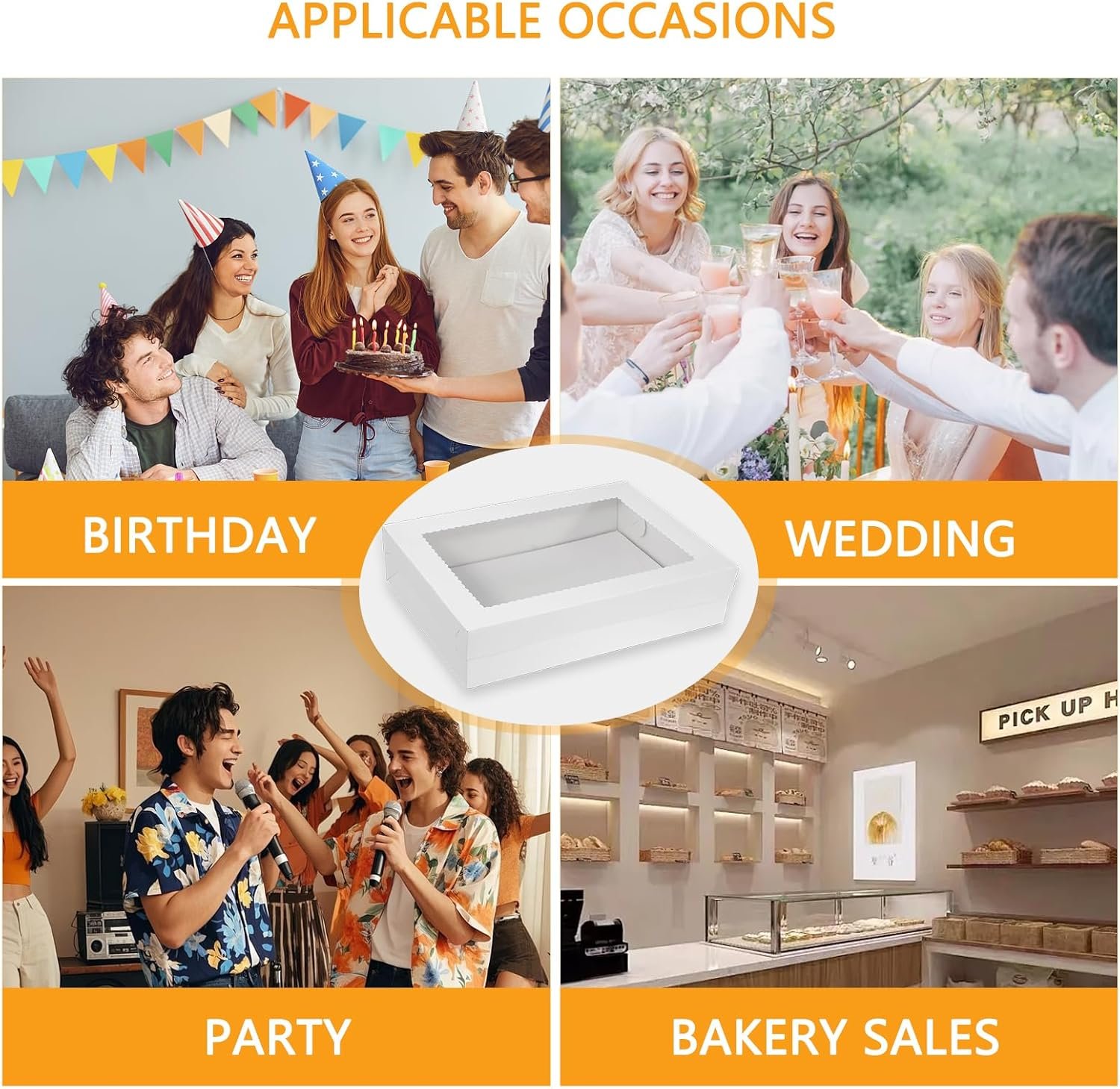 Caja de Pasteles Personalizada con Ventana Grande, 14x10x4 Pulgadas, Ideal para Pasteles de Cuarto, Donas, Cupcakes, Pasteles y Tartas - Marca Blanca de Proveedor