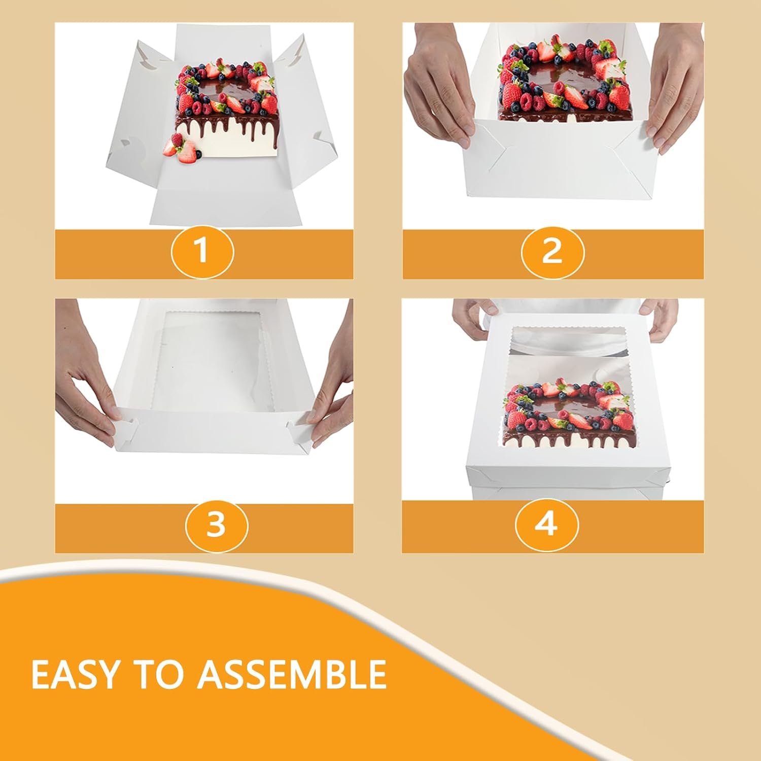 Caja de Pasteles Personalizada con Ventana Grande, 14x10x4 Pulgadas, Ideal para Pasteles de Cuarto, Donas, Cupcakes, Pasteles y Tartas - Marca Blanca de Proveedor