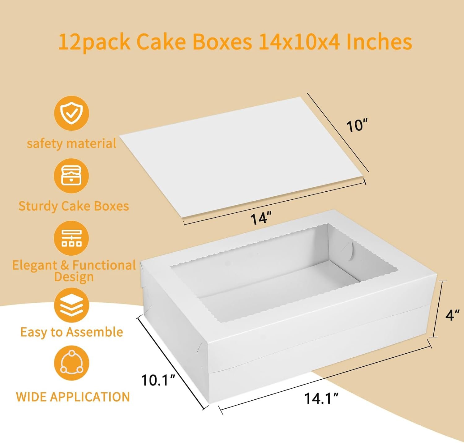 Caja de Pasteles Personalizada con Ventana Grande, 14x10x4 Pulgadas, Ideal para Pasteles de Cuarto, Donas, Cupcakes, Pasteles y Tartas - Marca Blanca de Proveedor