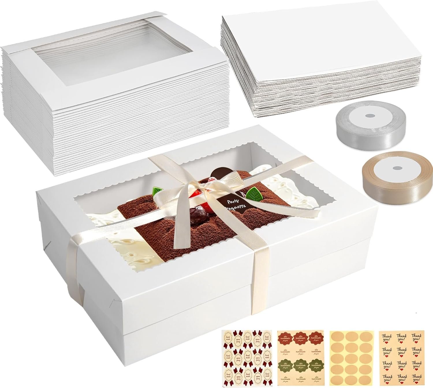 Caja de Pasteles Personalizada con Ventana Grande, 14x10x4 Pulgadas, Ideal para Pasteles de Cuarto, Donas, Cupcakes, Pasteles y Tartas - Marca Blanca de Proveedor