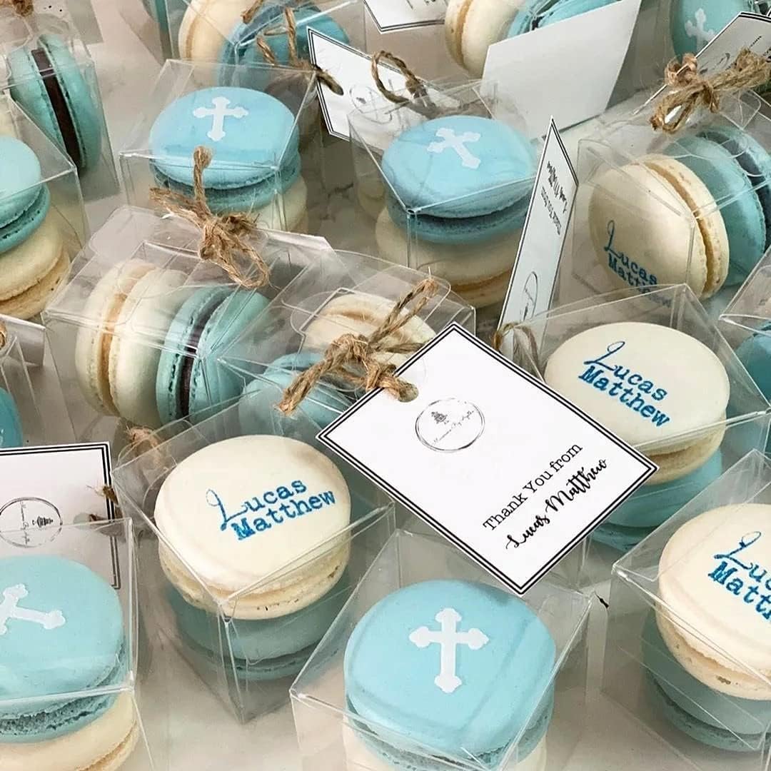 Cajas Transparentes 2x2x2 Pulgadas para Favors con Ribbons Personalizados, 120 PCS Mini Cubos para Bautizos, Bodas y Cumpleaños, Exhibición de Regalos Individuales de Macarons, Proveedor de Marca Blanca.