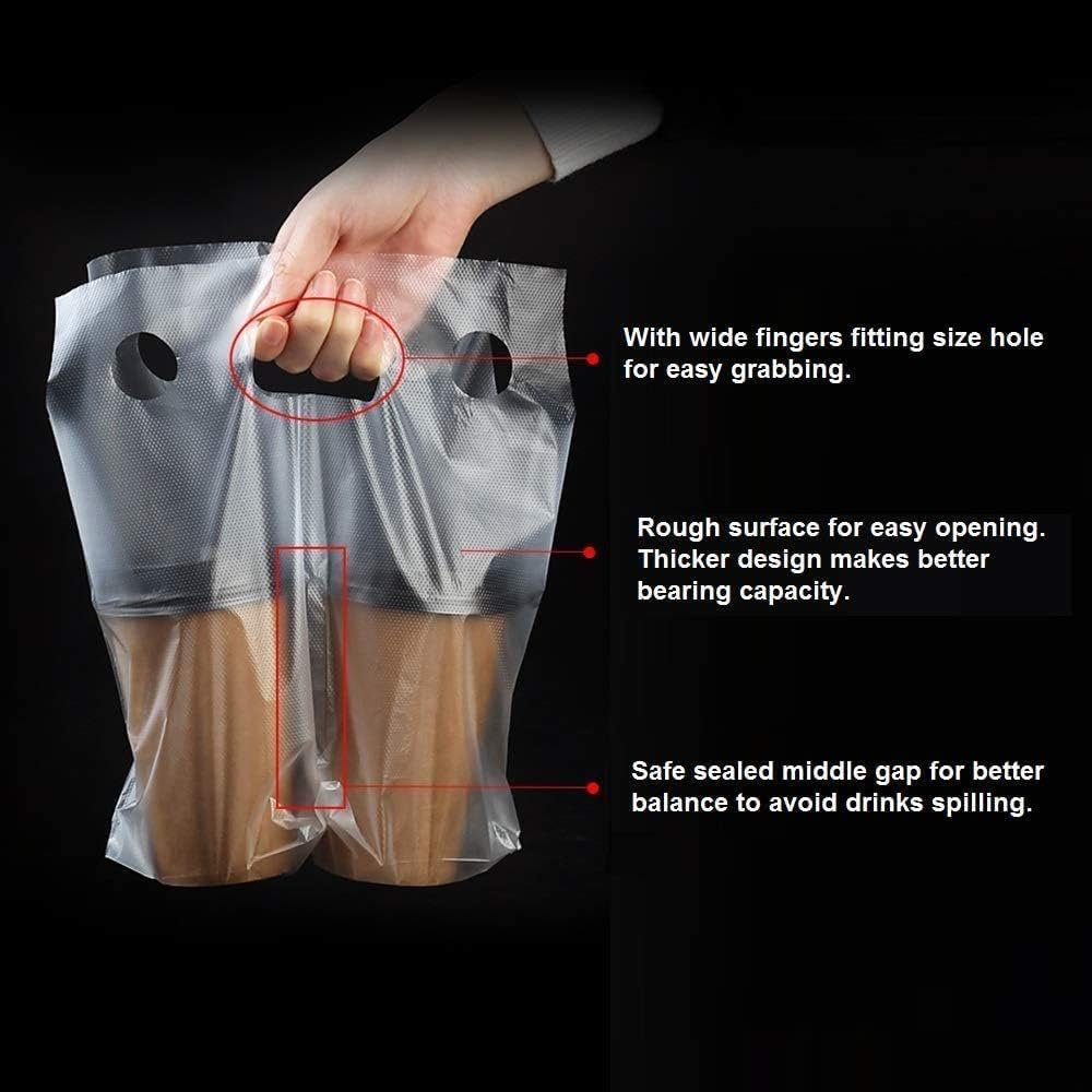 Bolsas de plástico poliéster transparentes con asa, 100 piezas, porta bebidas para entregar y llevar, soporte para vasos de bar y restaurante, suministros para cafeterías (26x30cm), Marca Blanca, Proveedor. Bolsas de plástico poliéster transparentes con asa, 100 piezas, porta bebidas para entregar y llevar, soporte para vasos de bar y restaurante, suministros para cafeterías (26x30cm), Marca Blanca, Proveedor.