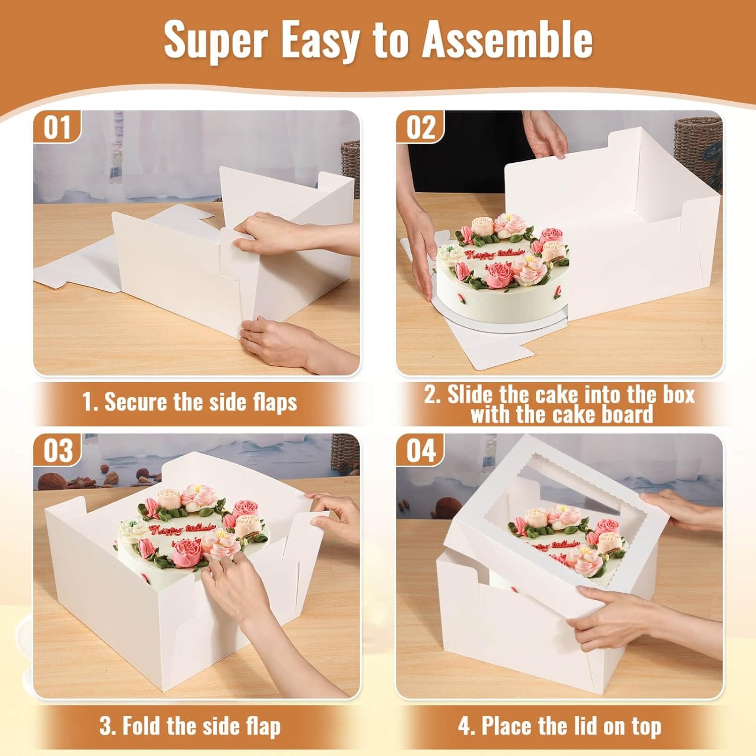 Cajas de Pasteles Marca Blanca 12 Pcs de 12 pulgadas, Cajas para Pasteles de 12x12x8 pulgadas con Ventana, 5 Pcs Cajas Altas 12x12 con 5 Pcs Tableros para Pastel, Cajas de Hornería Grandes, Contenedores Blancos para Pasteles de Capas Múltiples, Fabricante.