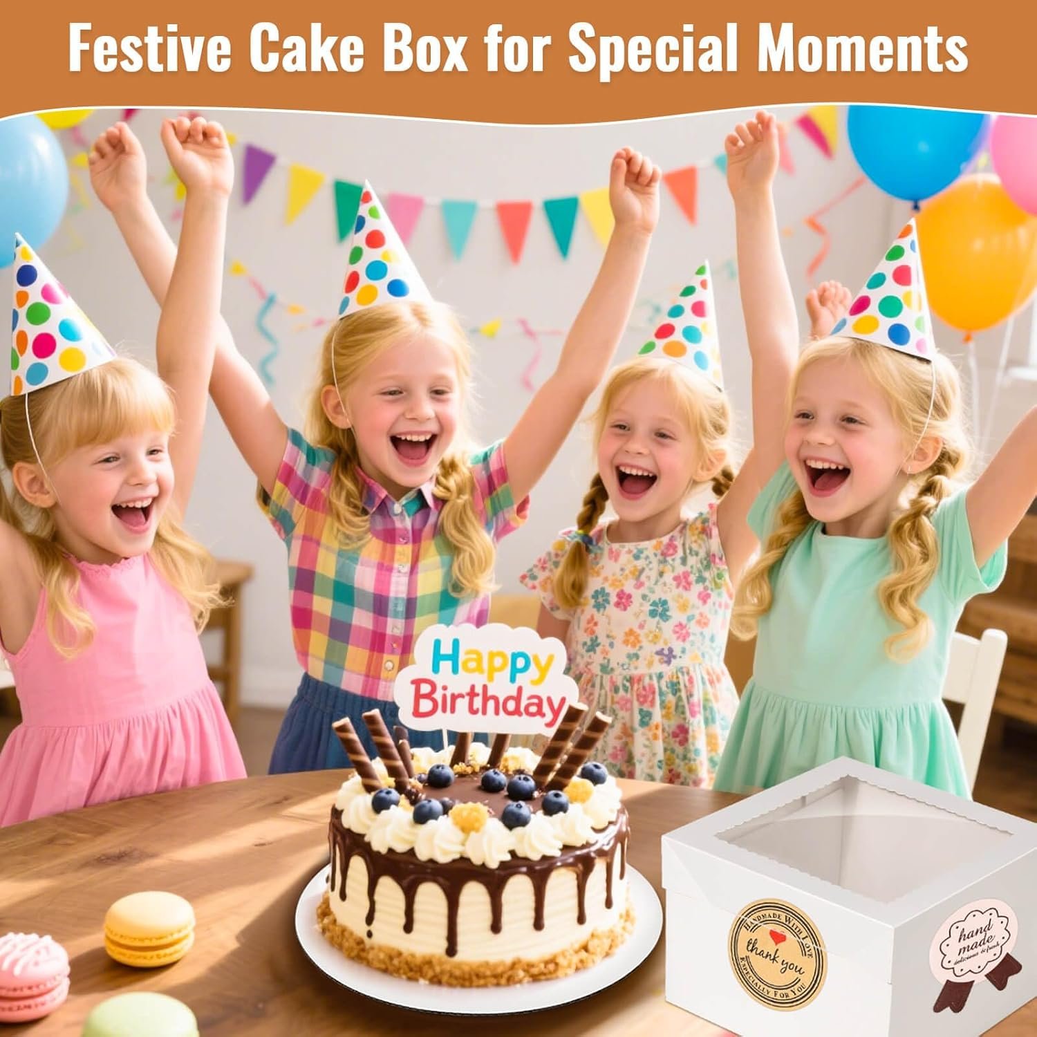 Cajas de Pasteles Marca Blanca 12 Pcs de 12 pulgadas, Cajas para Pasteles de 12x12x8 pulgadas con Ventana, 5 Pcs Cajas Altas 12x12 con 5 Pcs Tableros para Pastel, Cajas de Hornería Grandes, Contenedores Blancos para Pasteles de Capas Múltiples, Fabricante.