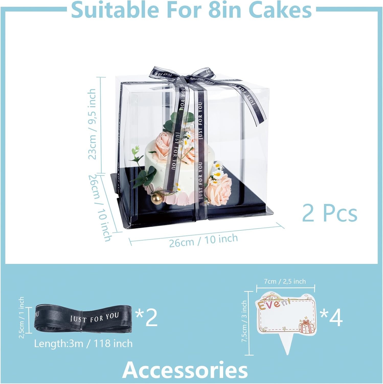 Caja de Pastel Transparente con Logo Personalizado, 2 Piezas, Transportador de Pasteles de 8'' con Tapa y Tarjeta de Regalo, Cajas Claras para Cumpleaños, Bodas y Fiestas, Marca Blanca, Proveedor. Caja de Pastel Transparente con Logo Personalizado, 2 Piezas, Transportador de Pasteles de 8'' con Tapa y Tarjeta de Regalo, Cajas Claras para Cumpleaños, Bodas y Fiestas, Marca Blanca, Proveedor.