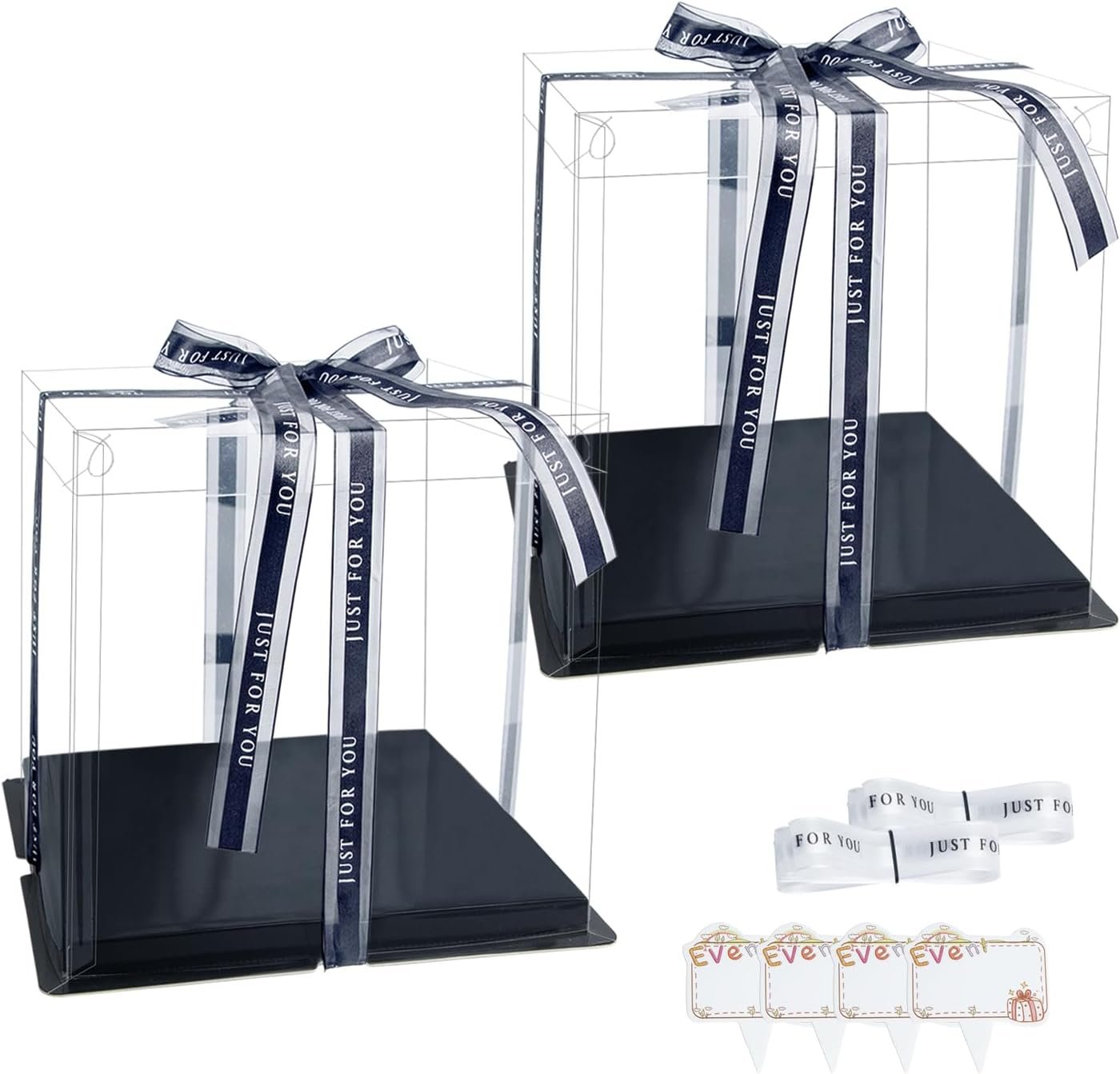 Caja de Pastel Transparente con Logo Personalizado, 2 Piezas, Transportador de Pasteles de 8'' con Tapa y Tarjeta de Regalo, Cajas Claras para Cumpleaños, Bodas y Fiestas, Marca Blanca, Proveedor.