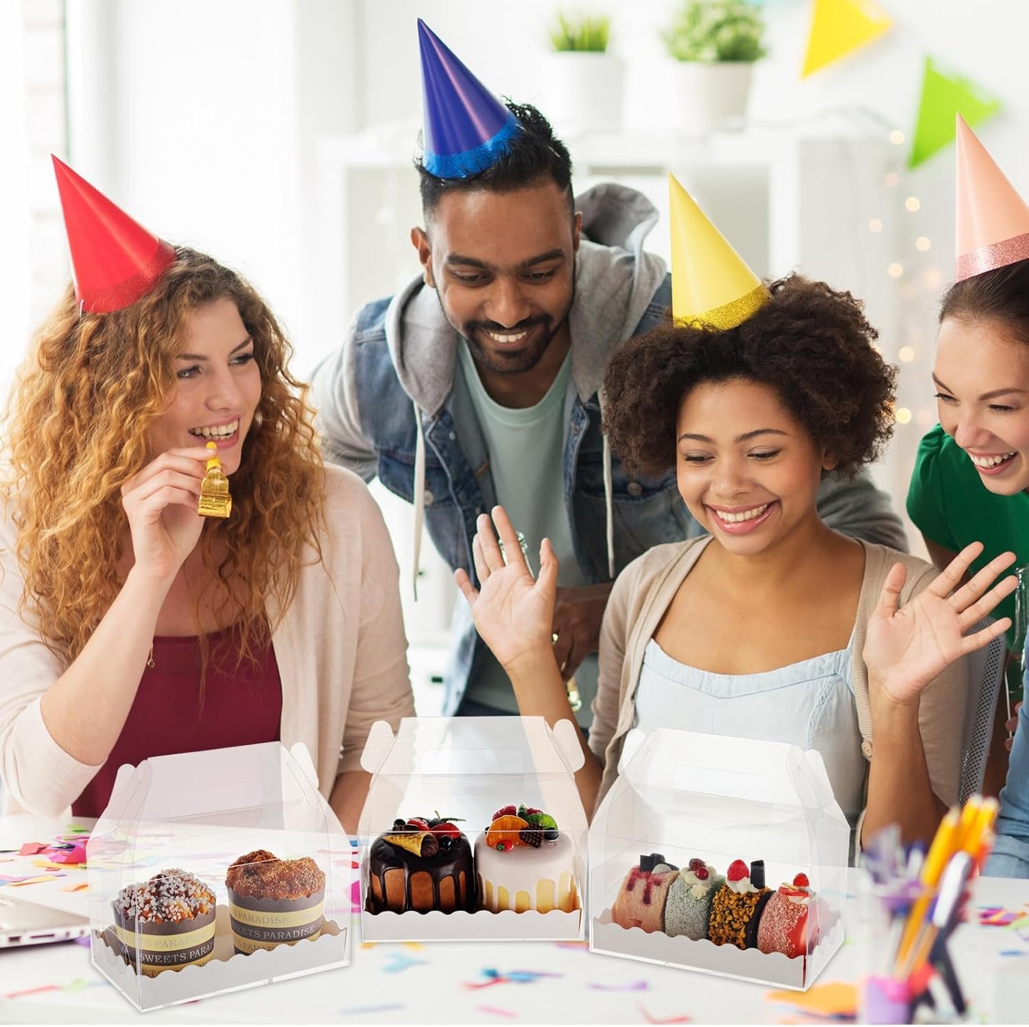 Cajas de Regalo Transparentes de 25 Pcs con Logo Personalizado para Bakery, Cajas Gable para Dulces, Postres, Cookies y Cupcakes, 6.3 x 3.6 x 3.6'', Fabricante de Soluciones para Eventos.