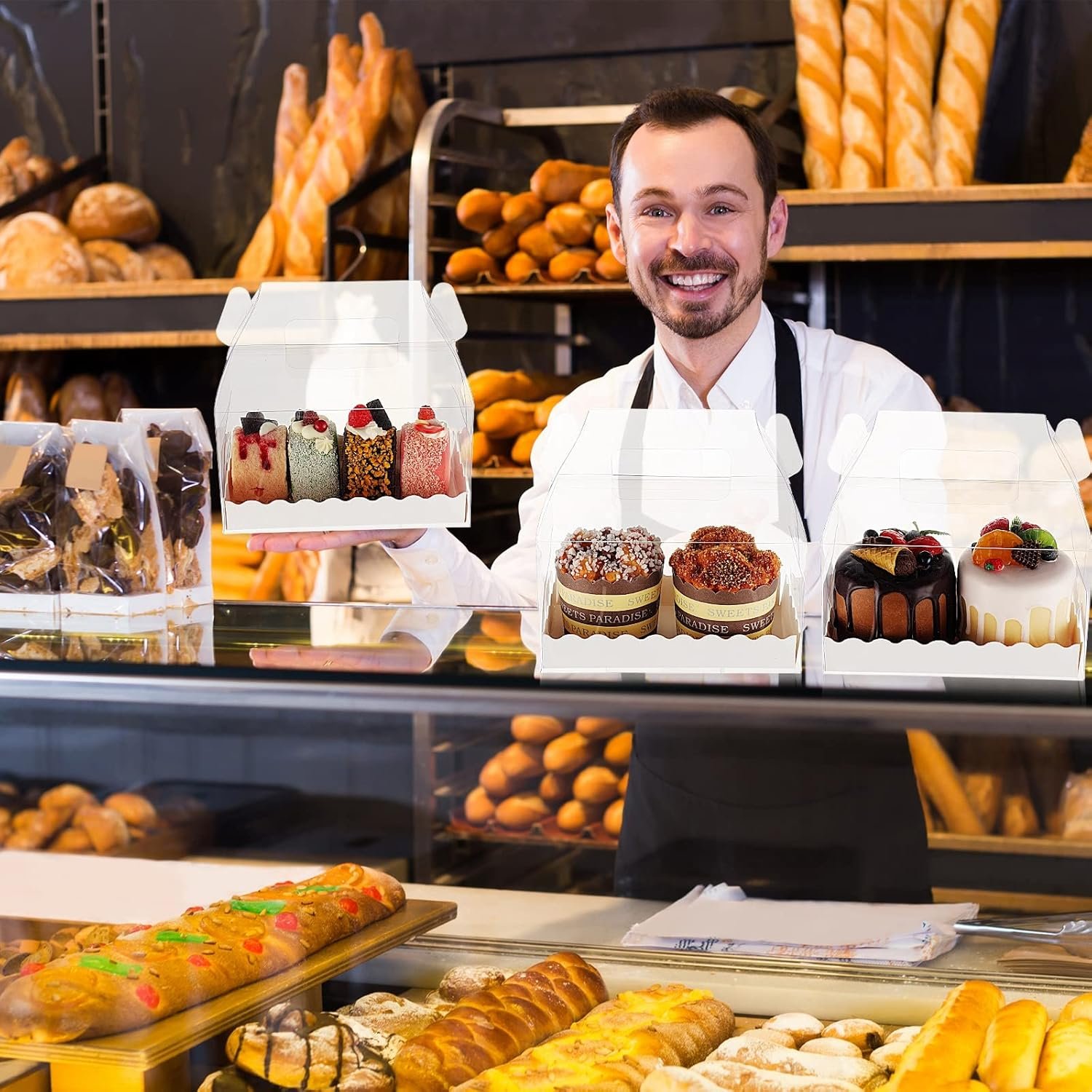 Cajas de Regalo Transparentes de 25 Pcs con Logo Personalizado para Bakery, Cajas Gable para Dulces, Postres, Cookies y Cupcakes, 6.3 x 3.6 x 3.6'', Fabricante de Soluciones para Eventos.