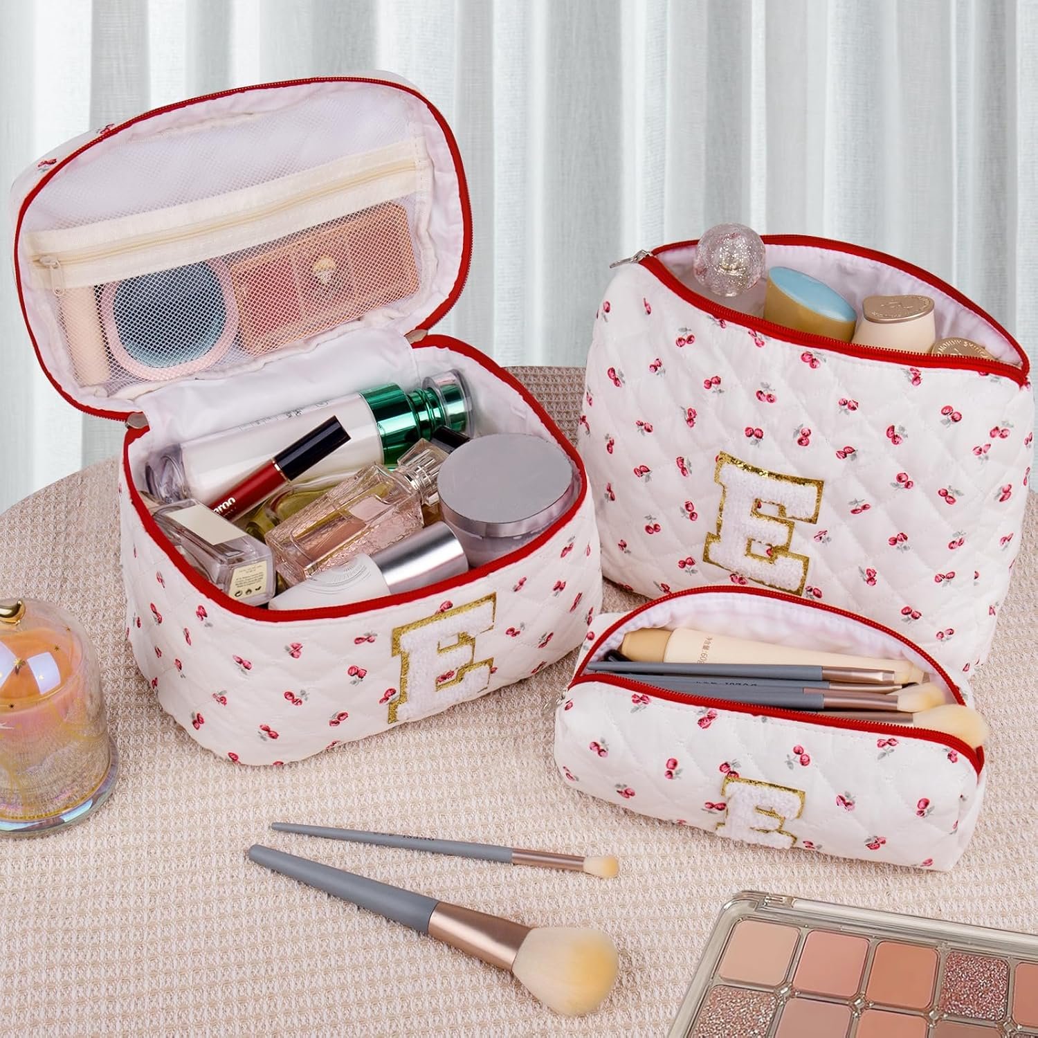 Logo Personalizado Set de Neceseres de Maquillaje, Bolso de Cosméticos Floral Grande para Mujeres, Divertidos Neceser de Algodón Personalizados, Bolso de Aseo de Viaje para Regalo de adolescente, Fabricante de Productos Trendy.