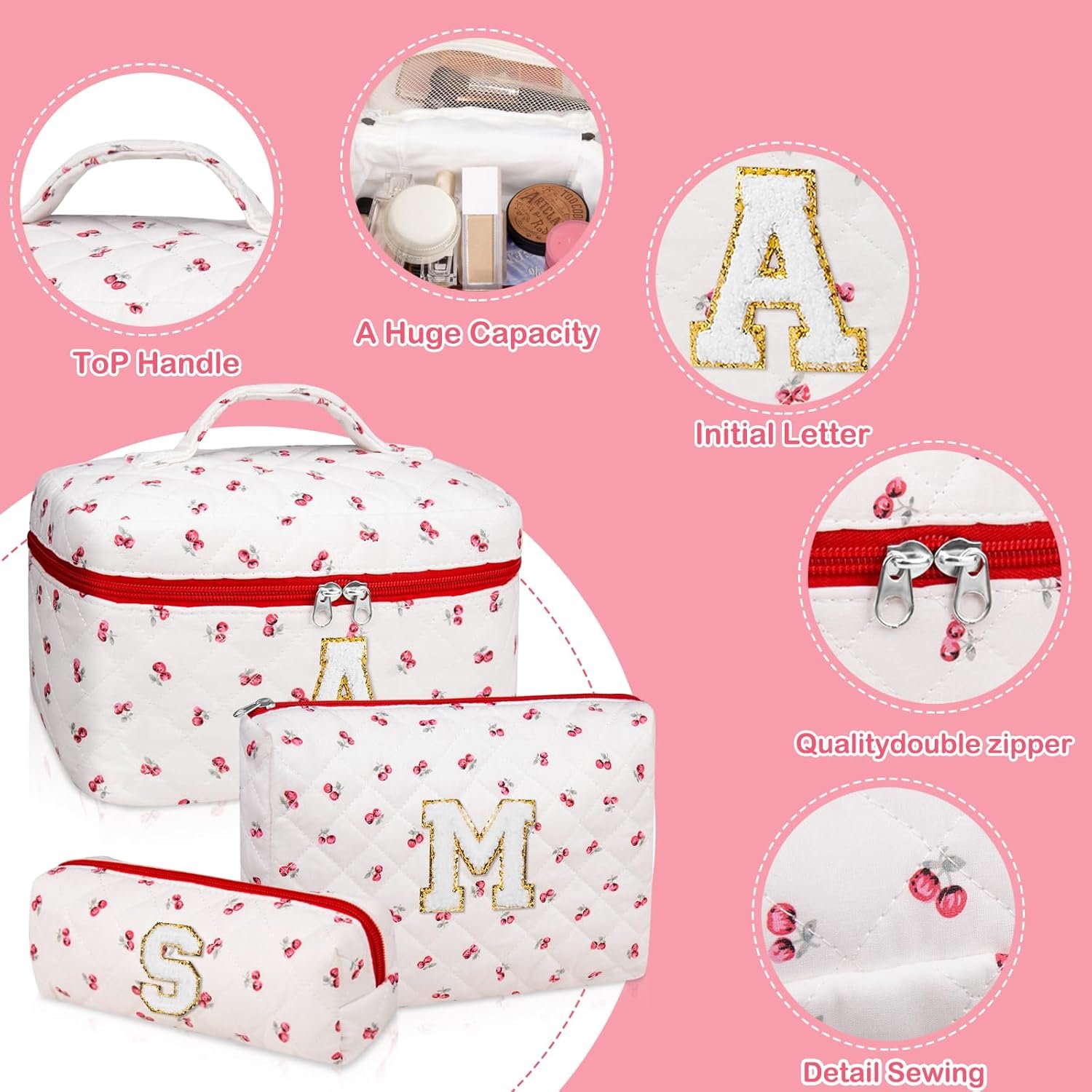 Logo Personalizado Set de Neceseres de Maquillaje, Bolso de Cosméticos Floral Grande para Mujeres, Divertidos Neceser de Algodón Personalizados, Bolso de Aseo de Viaje para Regalo de adolescente, Fabricante de Productos Trendy.