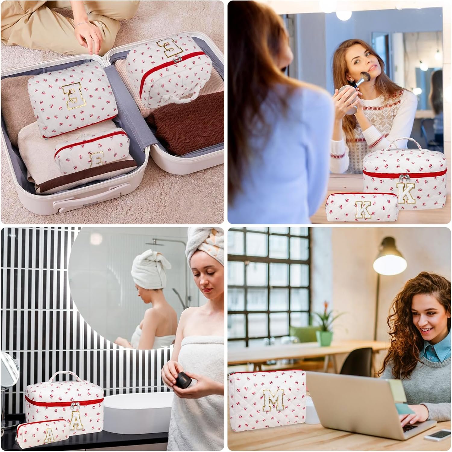Logo Personalizado Set de Neceseres de Maquillaje, Bolso de Cosméticos Floral Grande para Mujeres, Divertidos Neceser de Algodón Personalizados, Bolso de Aseo de Viaje para Regalo de adolescente, Fabricante de Productos Trendy.