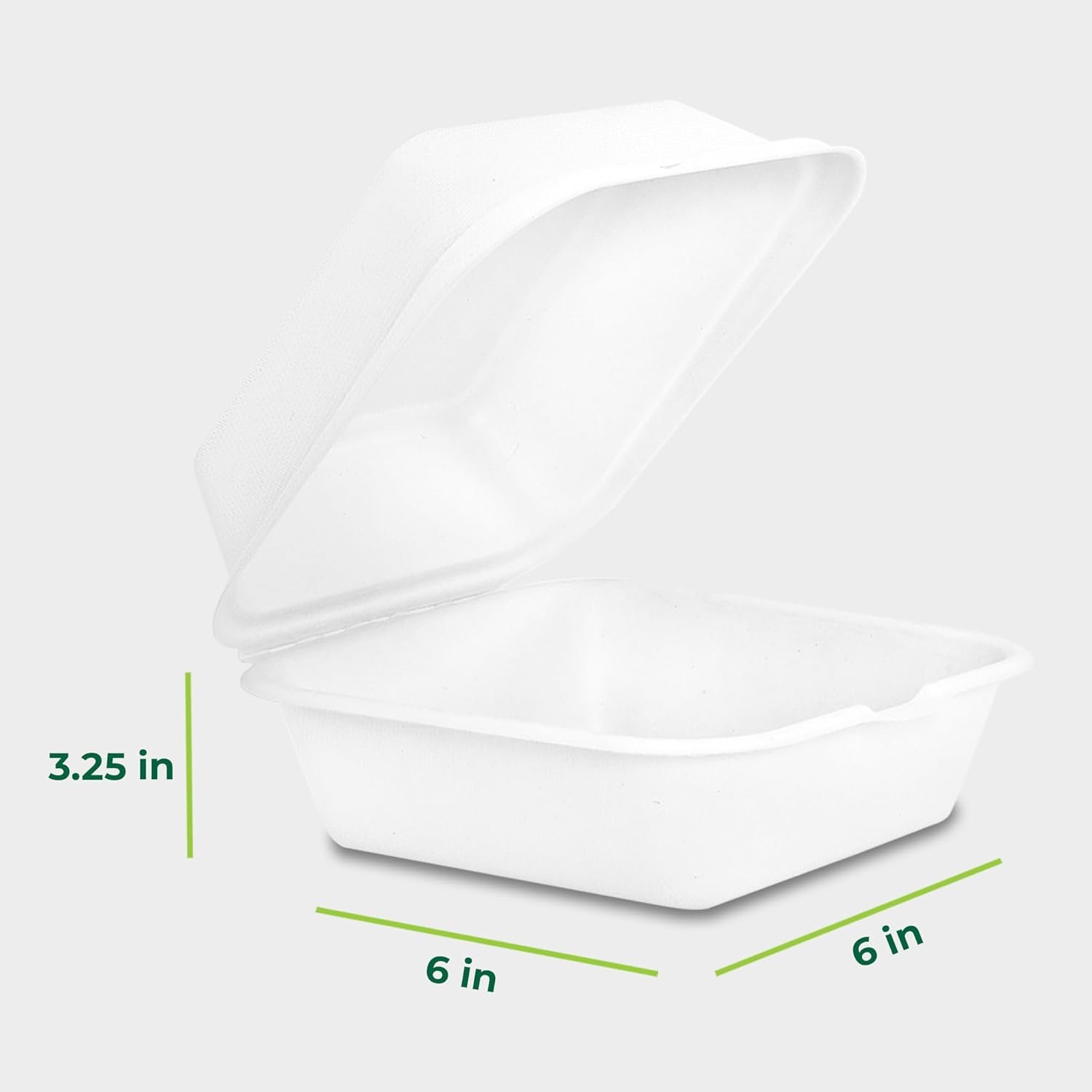 Contenedores de comida desechables apilables 6x6 [Paquete de 50] con tapas, biodegradables de caña de azúcar, ideal para llevar, Marca Blanca, disponibles a través de nuestro Proveedor, personaliza con tu Logo Personalizado.