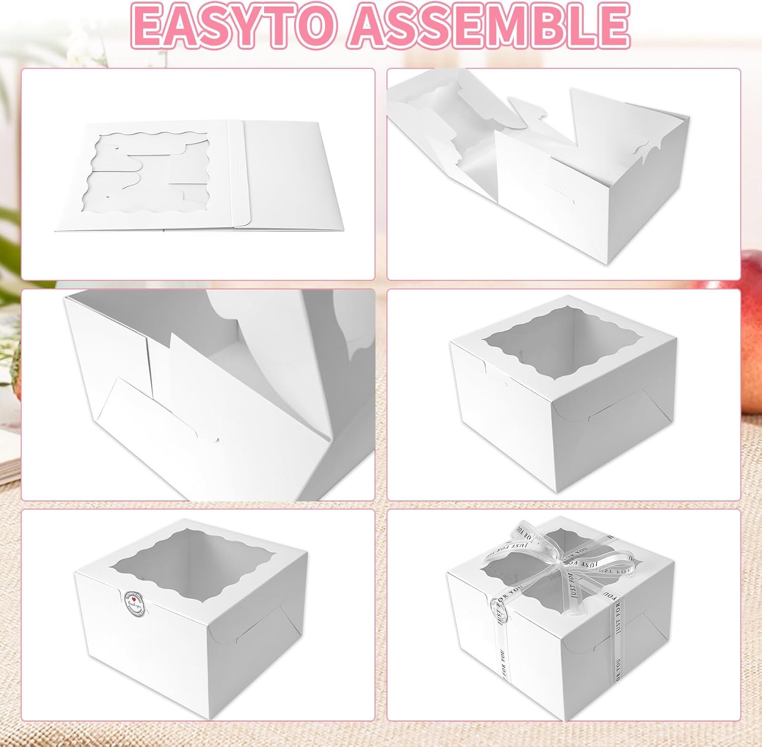 Logo Personalizado para Cajas de Pasteles Pequeñas 28 Packs 9x9x5 Pulgadas, Cajas de Repostería Blancas con Ventana, Contenedores de Pastel de 9 Pulgadas con Tapas para Cheesecake, Fiestas de Pascua y Día de la Madre, Proveedor de Envases.