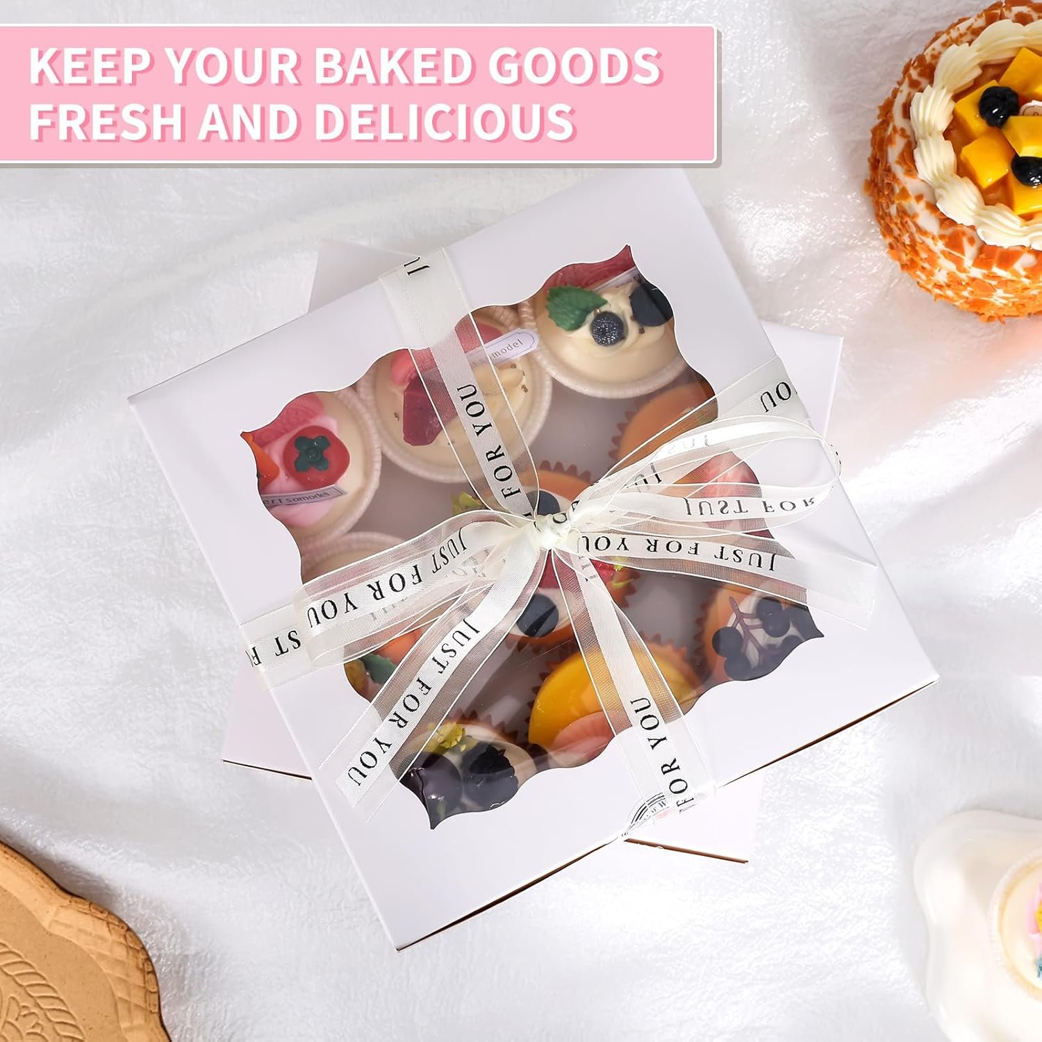 Logo Personalizado para Cajas de Pasteles Pequeñas 28 Packs 9x9x5 Pulgadas, Cajas de Repostería Blancas con Ventana, Contenedores de Pastel de 9 Pulgadas con Tapas para Cheesecake, Fiestas de Pascua y Día de la Madre, Proveedor de Envases.