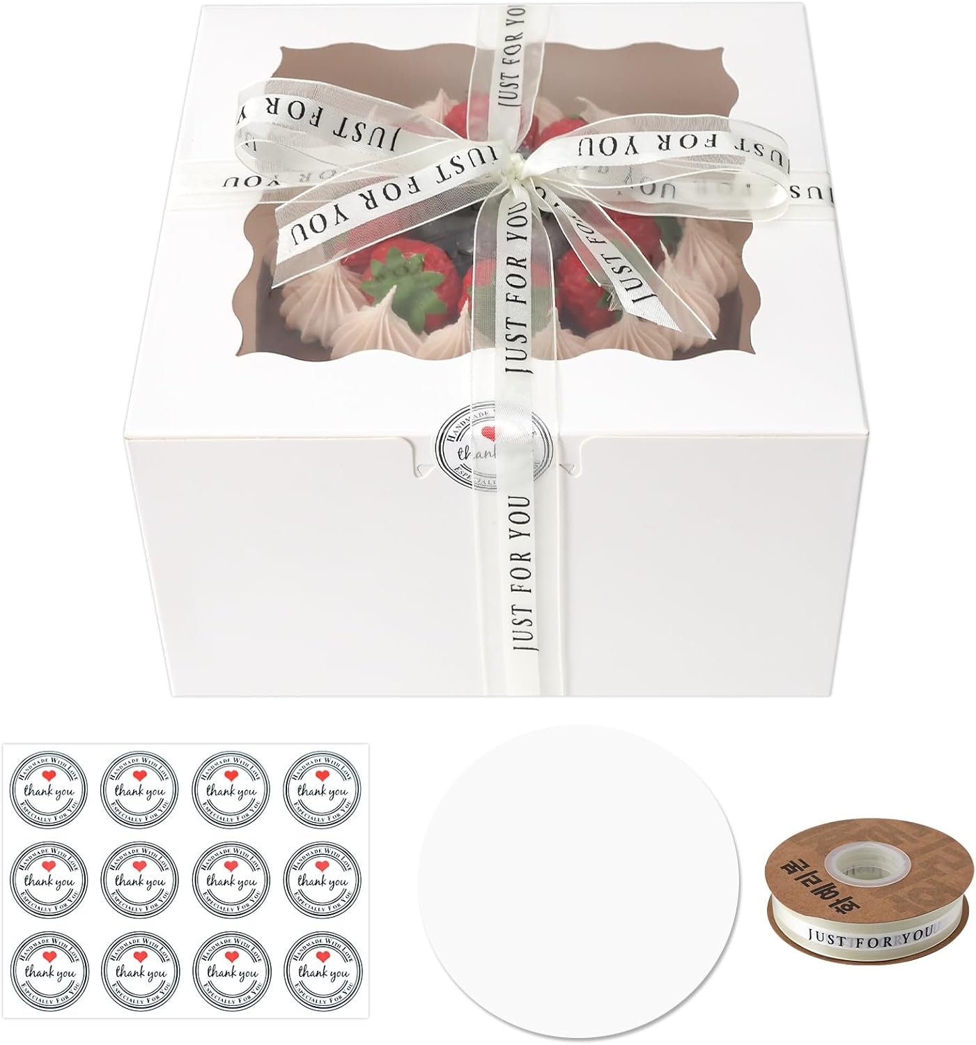 Logo Personalizado para Cajas de Pasteles Pequeñas 28 Packs 9x9x5 Pulgadas, Cajas de Repostería Blancas con Ventana, Contenedores de Pastel de 9 Pulgadas con Tapas para Cheesecake, Fiestas de Pascua y Día de la Madre, Proveedor de Envases.